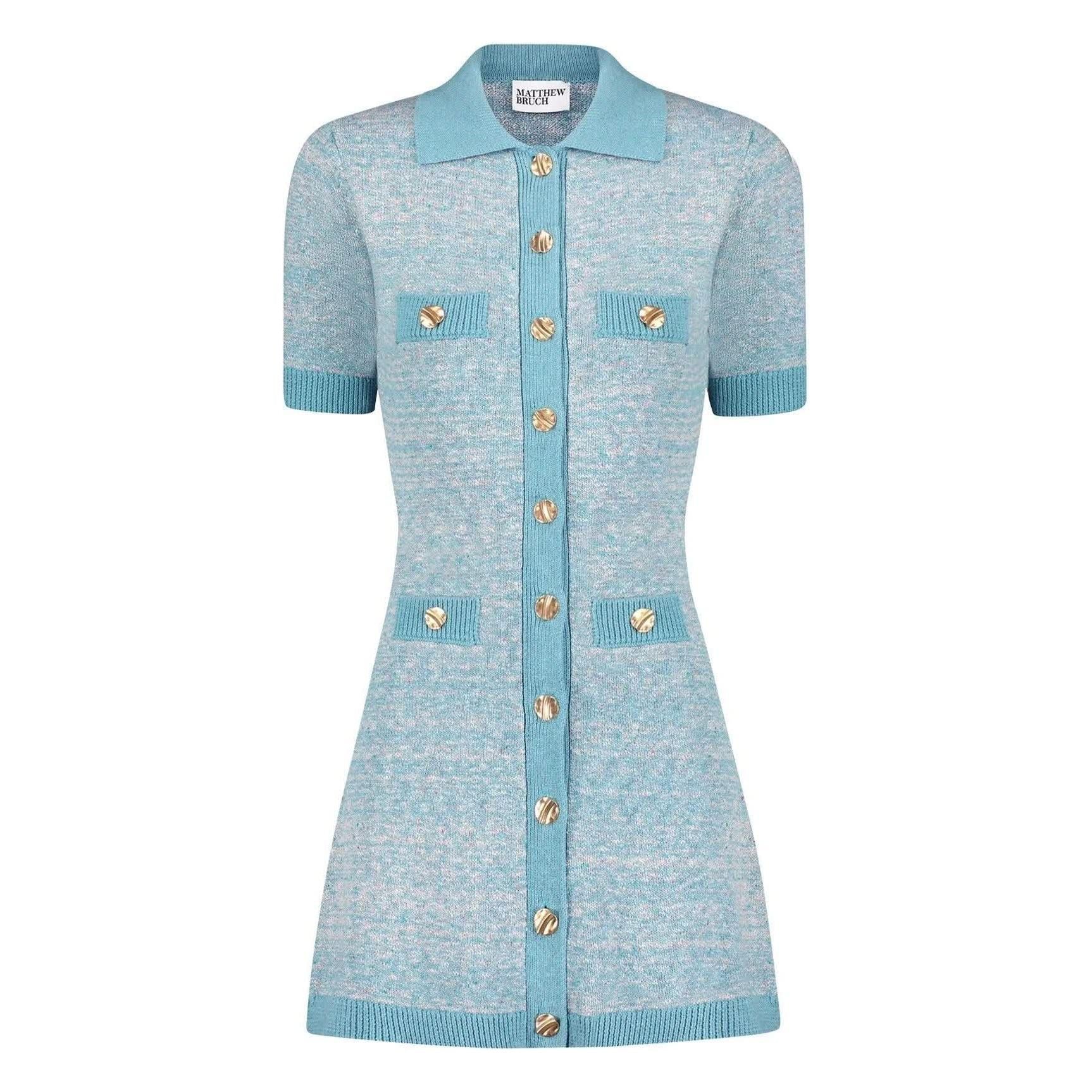 Tweed Knit Collared Button Up Mini Dress