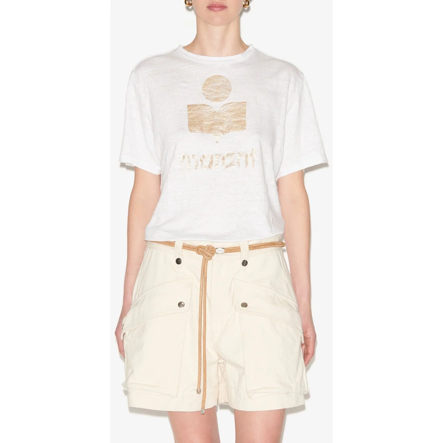 Etolie Zewel Linen T-Shirt White Light Gold