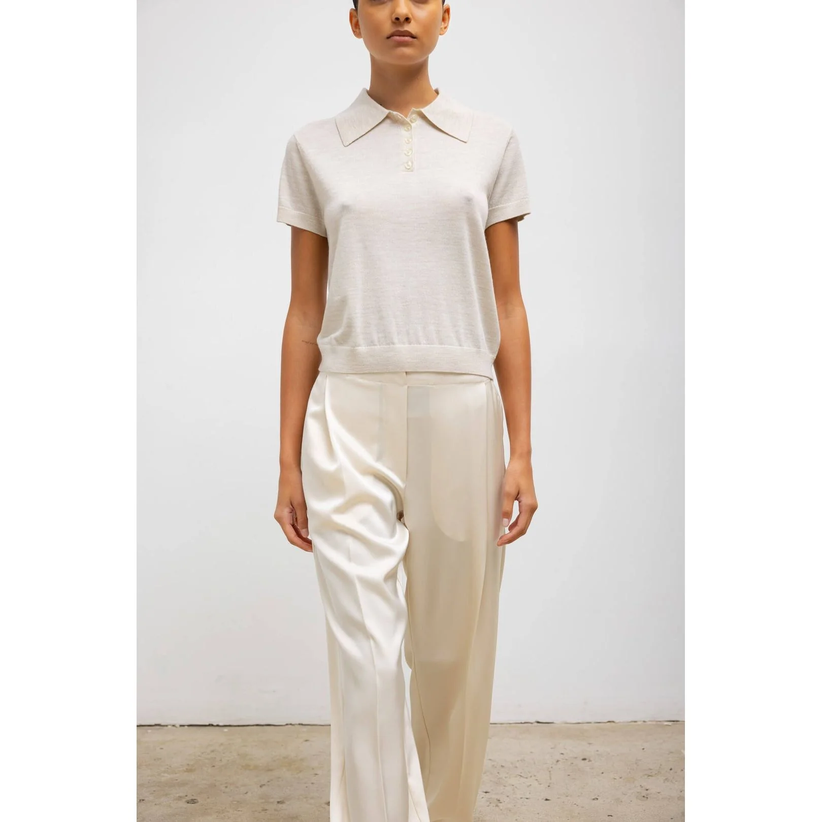 Barb Pleated High Waist Pant Creme
