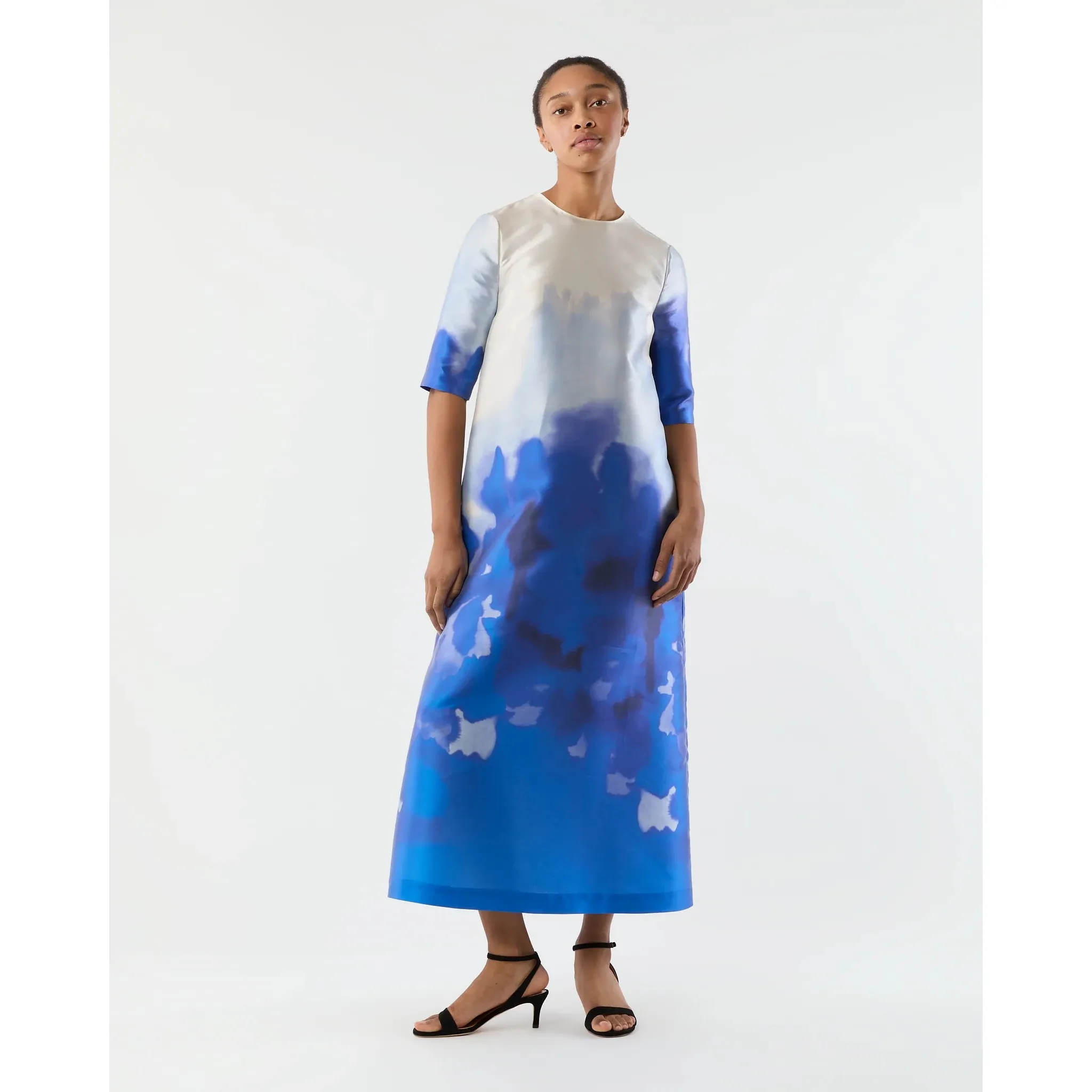 Paige Maxi Dress Blue Watercolor Printed Mikado