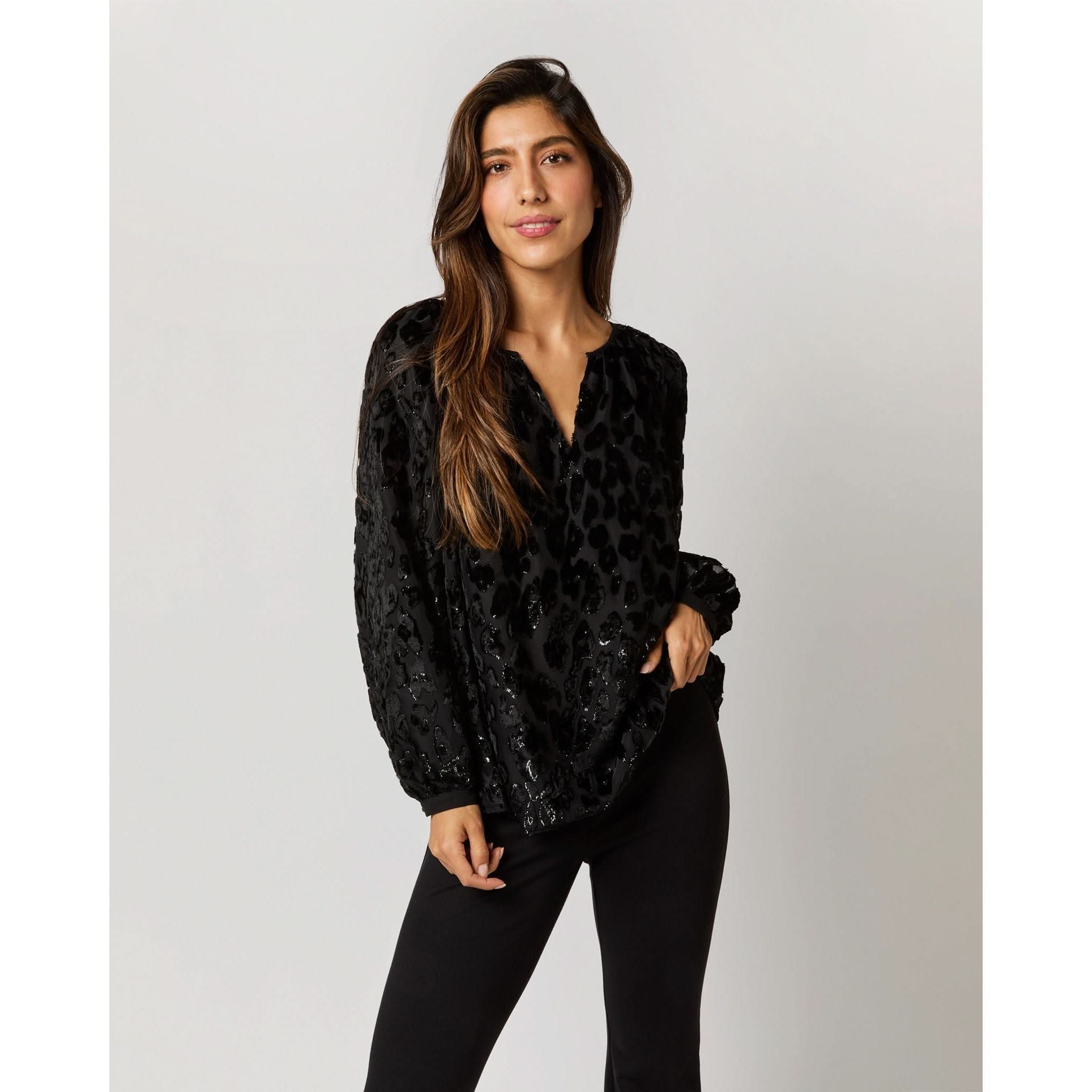 Ariana Blouse Black Leopard Fil Coup�� Georgette