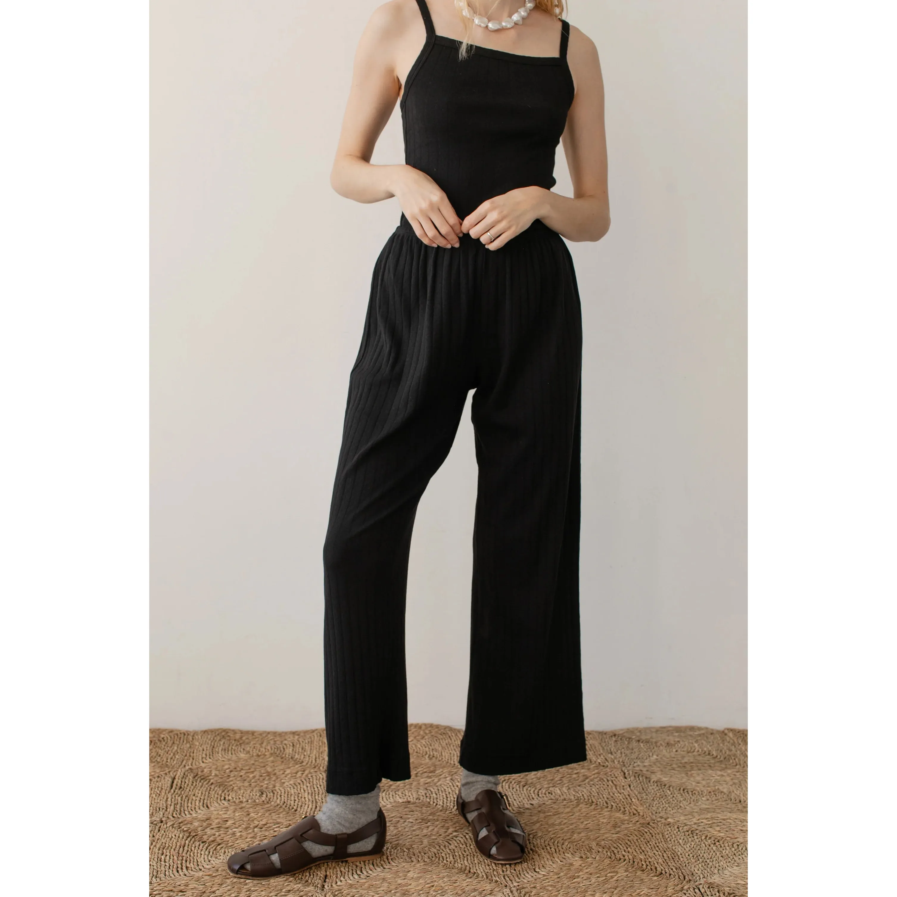 The Pointelle Simple Crop Pant Jet