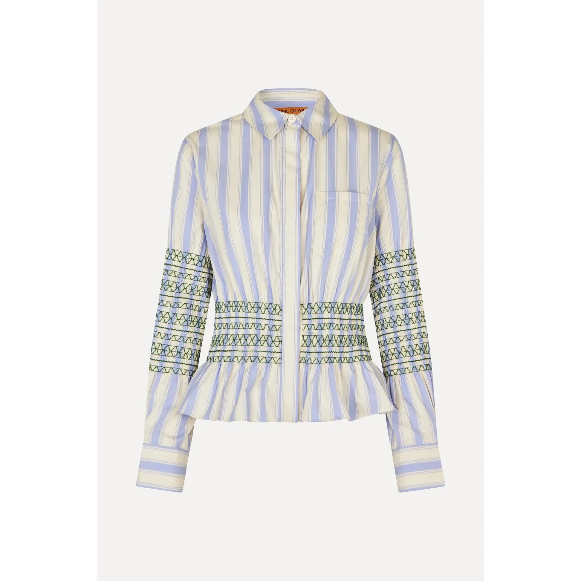 Smocked Gathered Boyfriend Shirt - Pastel Stripes