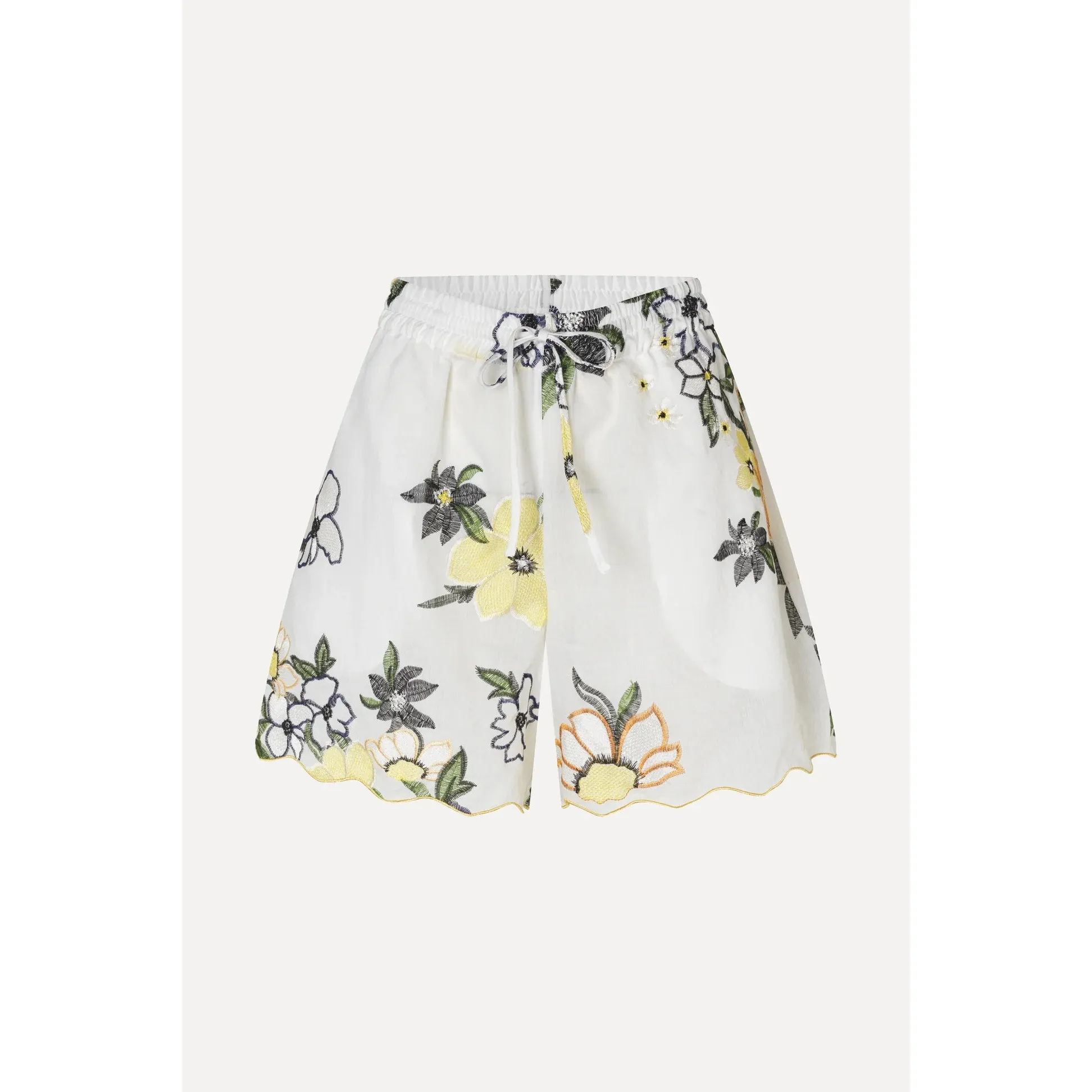 Scalloped Elasticated Waistband Shorts - Wild Flowers Embroidery