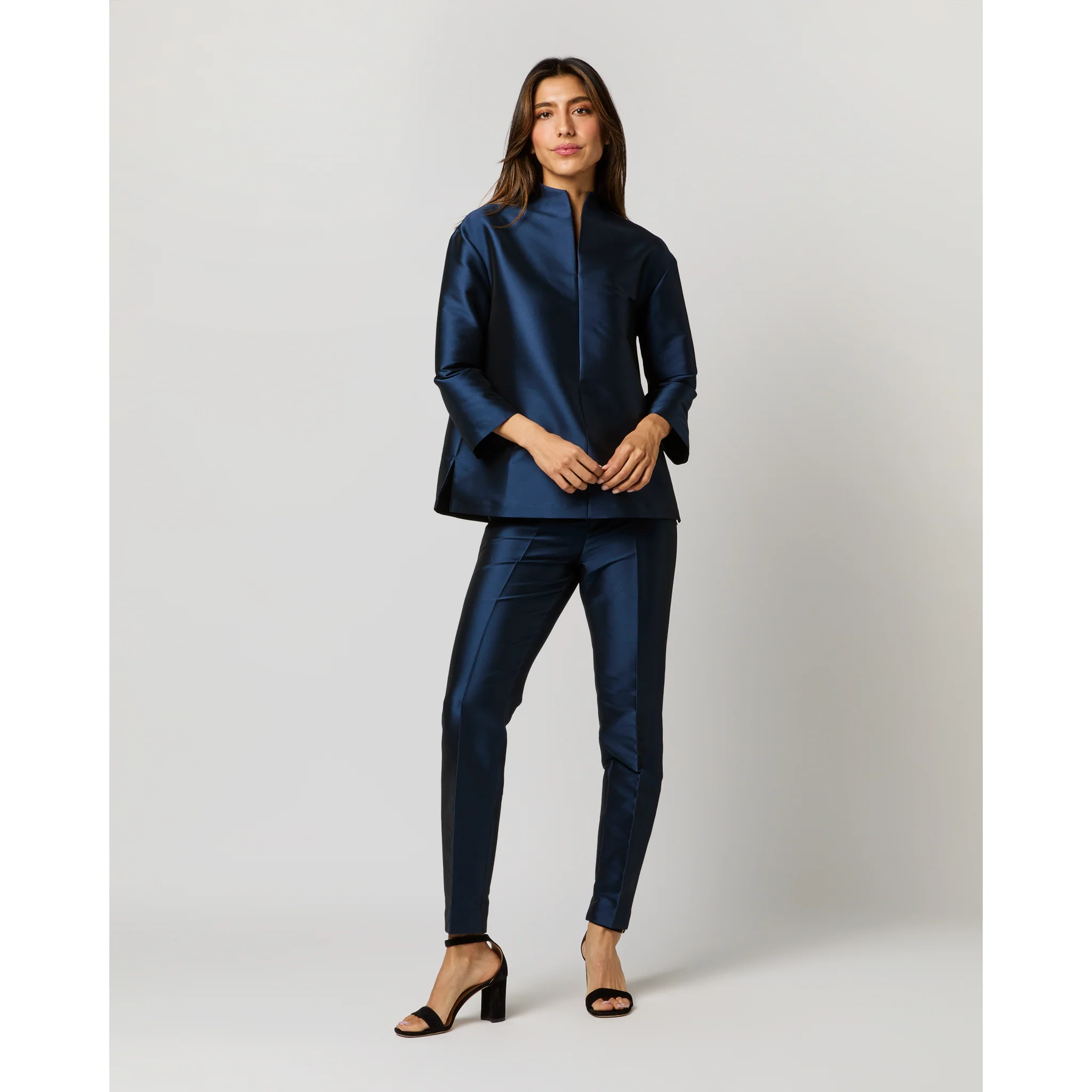 Camilla Top in Navy Mikado