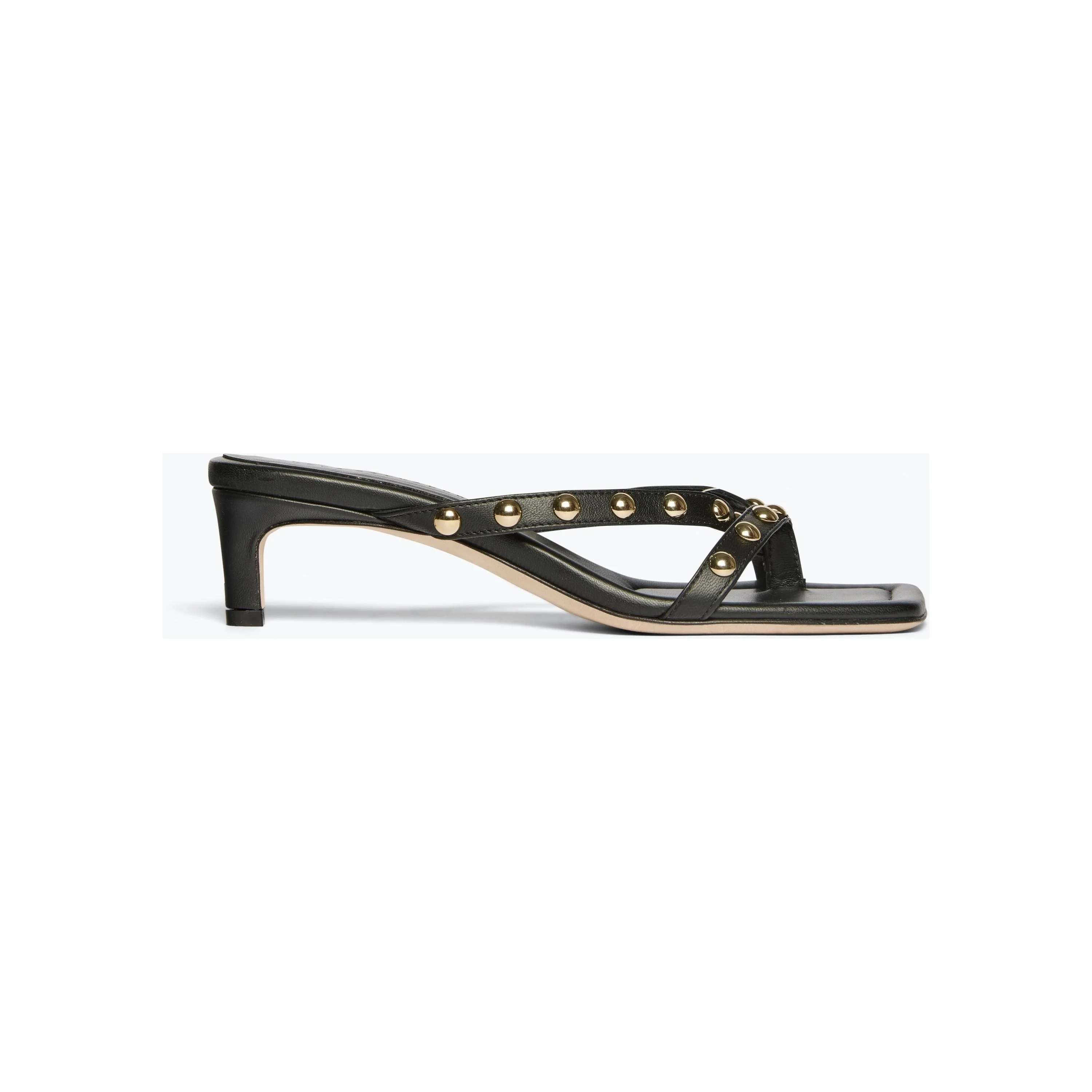 Elaine Sandal Black Nappa With Gold Studs