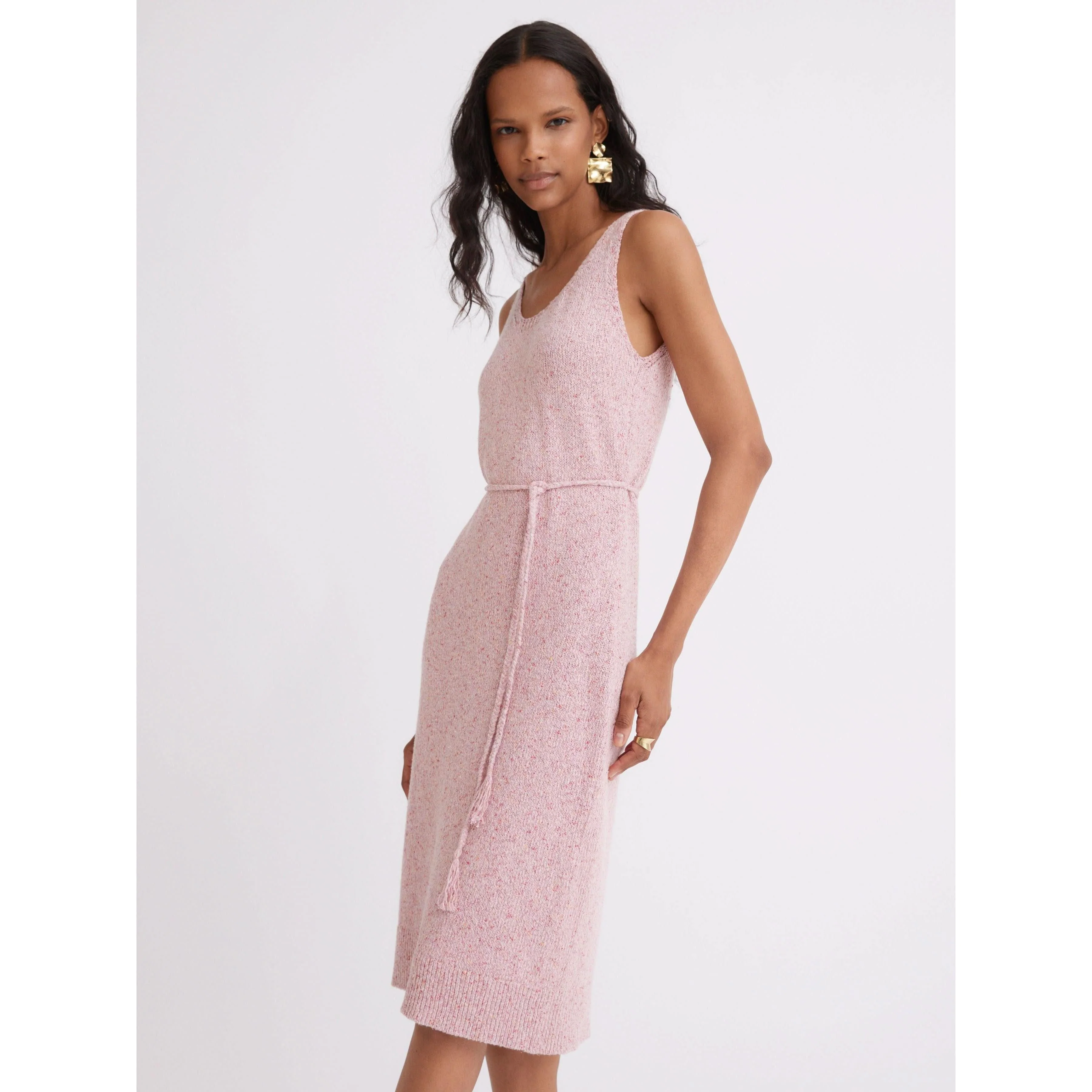 Pink Melange Scoop Neck Tank Midi Dress