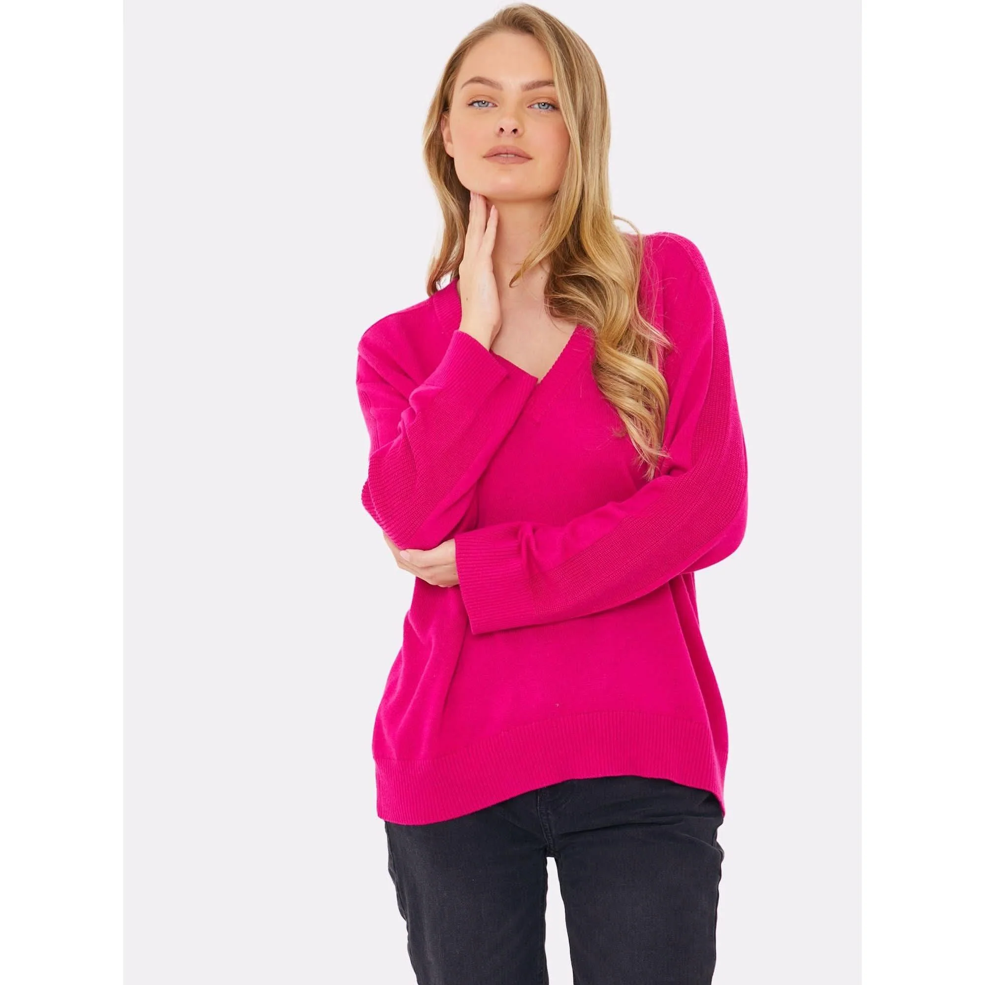 Saddle Shoulder Rib Knit Fuschia