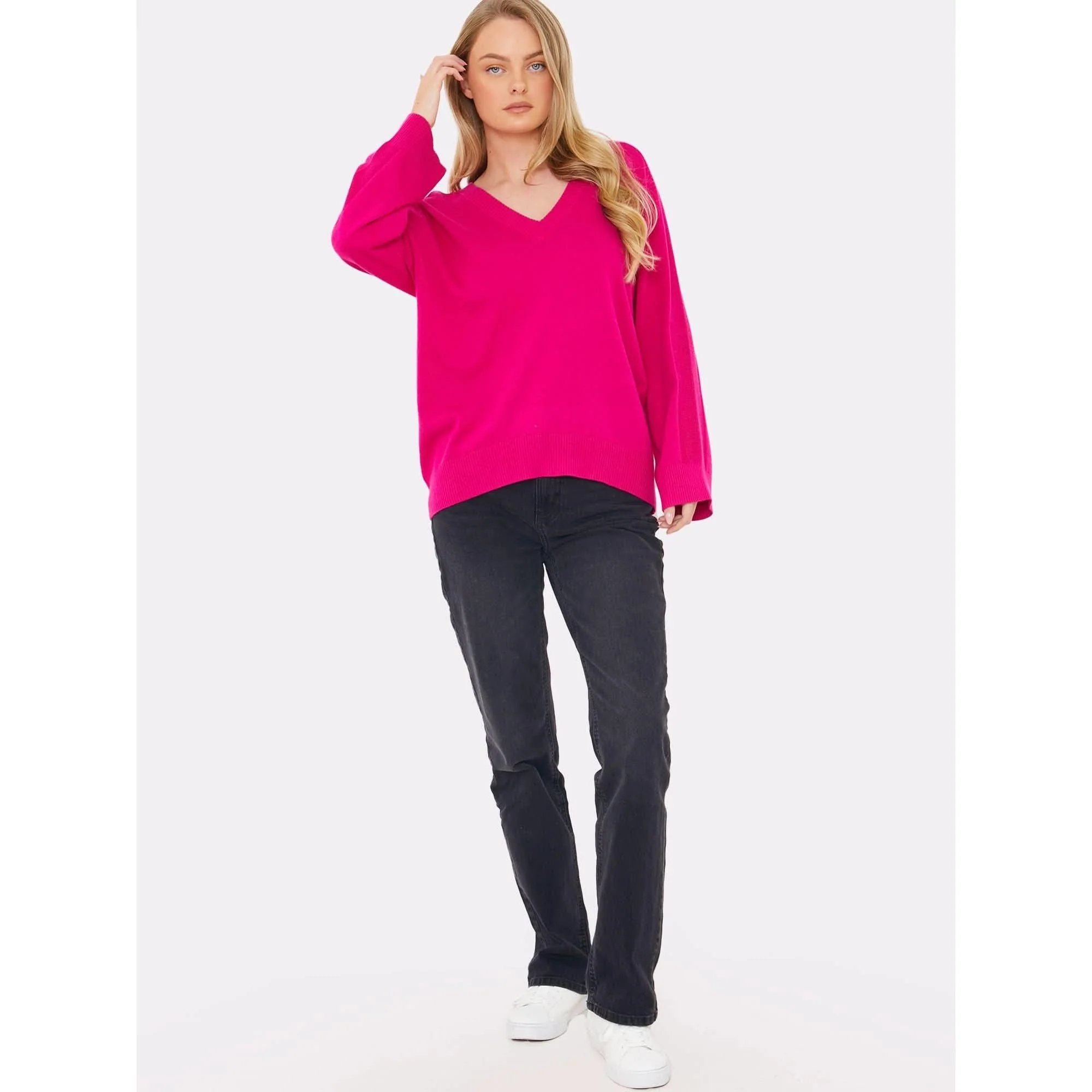 Saddle Shoulder Rib Knit Fuschia