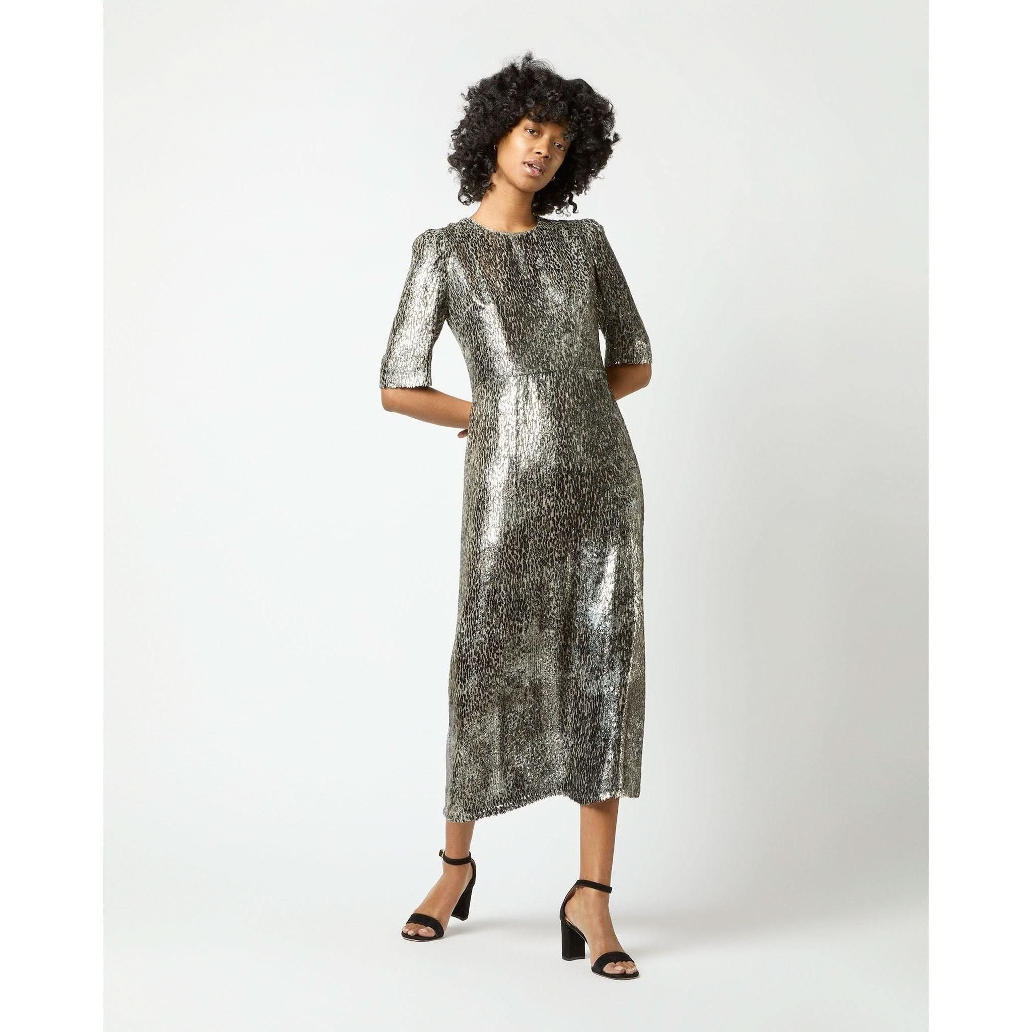 Lois Dress Olive Metallic Fil Coup�� Georgette