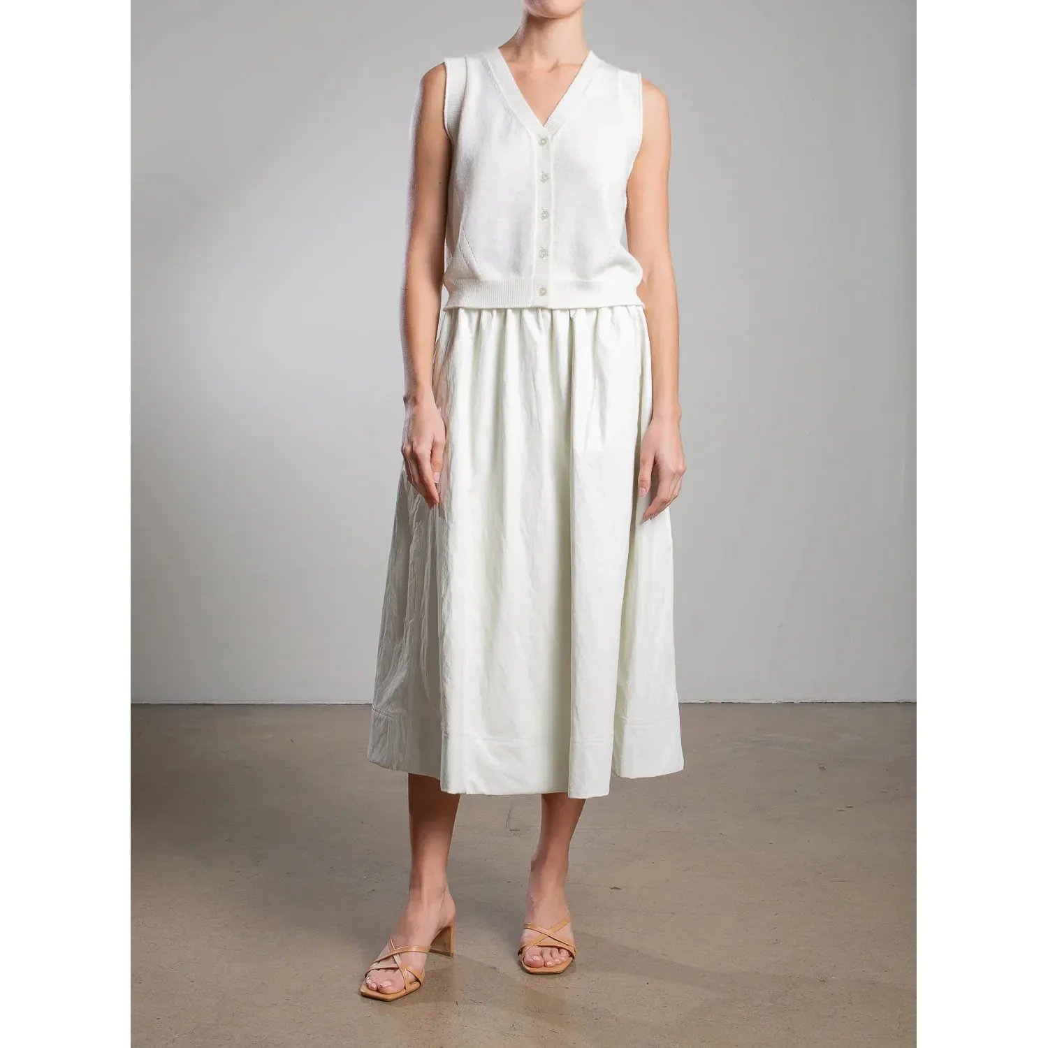 Claudia Skirt in Faux Leather-Ivory