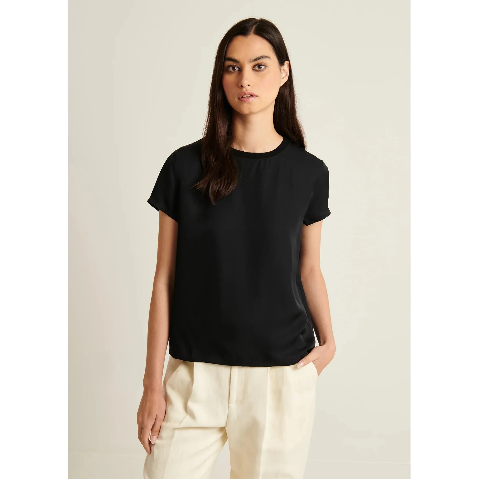 Silk Satin Crewneck Black