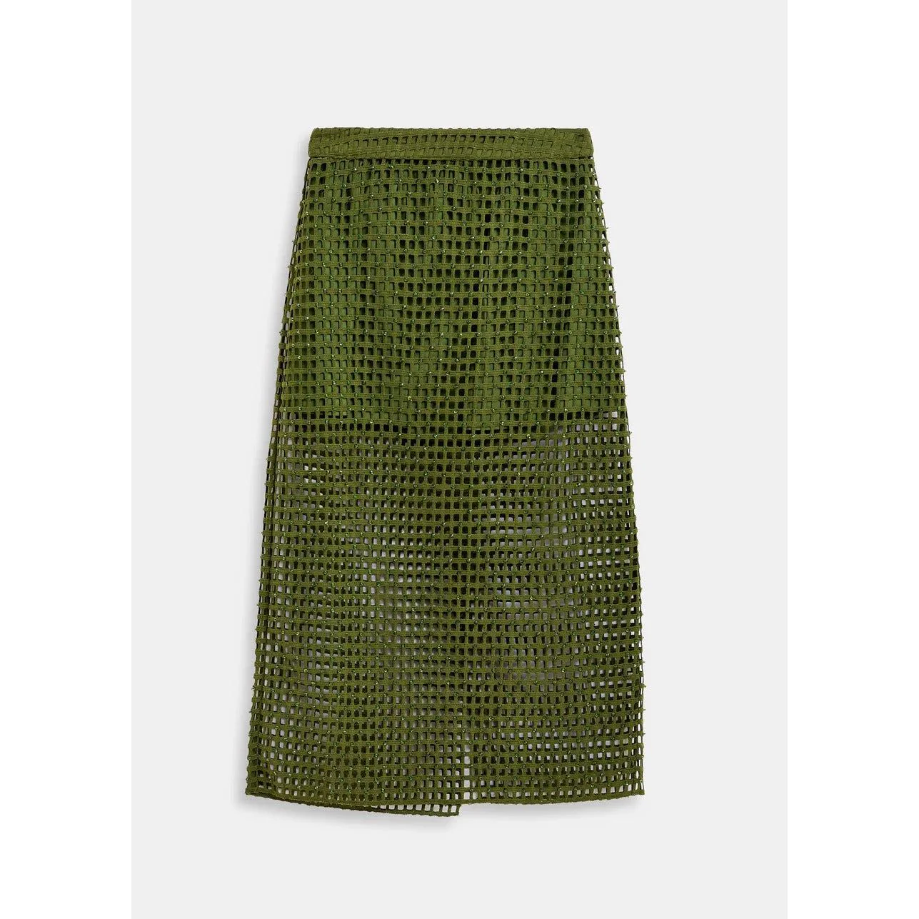 Khaki mesh skirt with bead embellishments