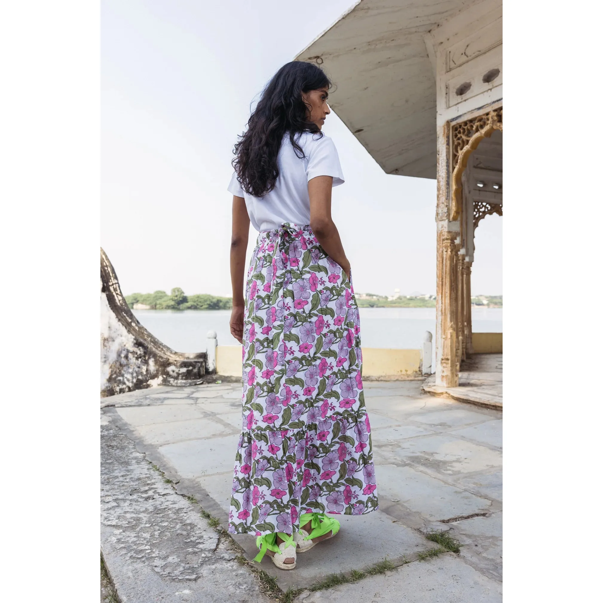 Long Wrap Skirt in Flower Power Print