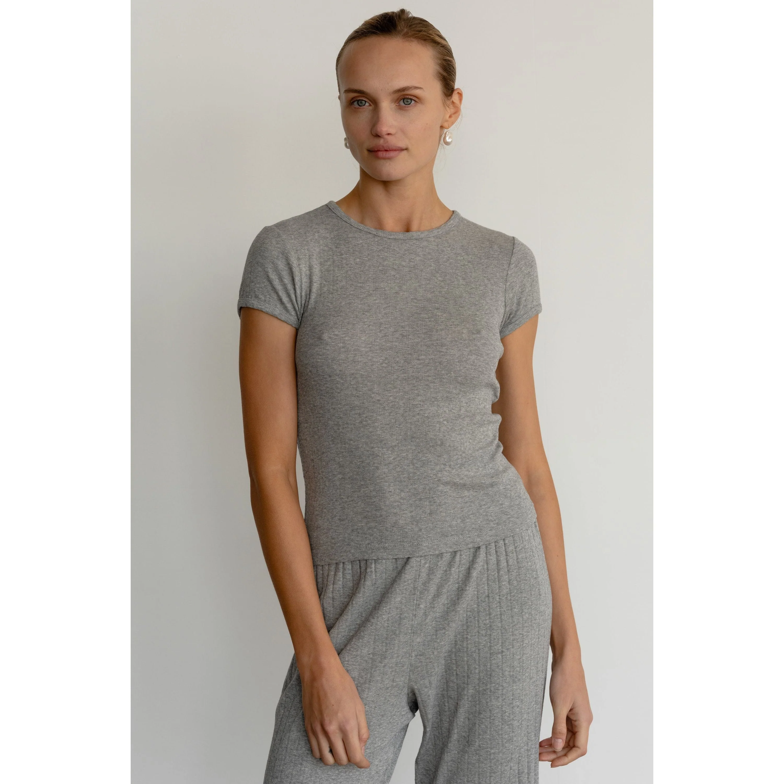 The Pointelle Baby Tee Heather Grey