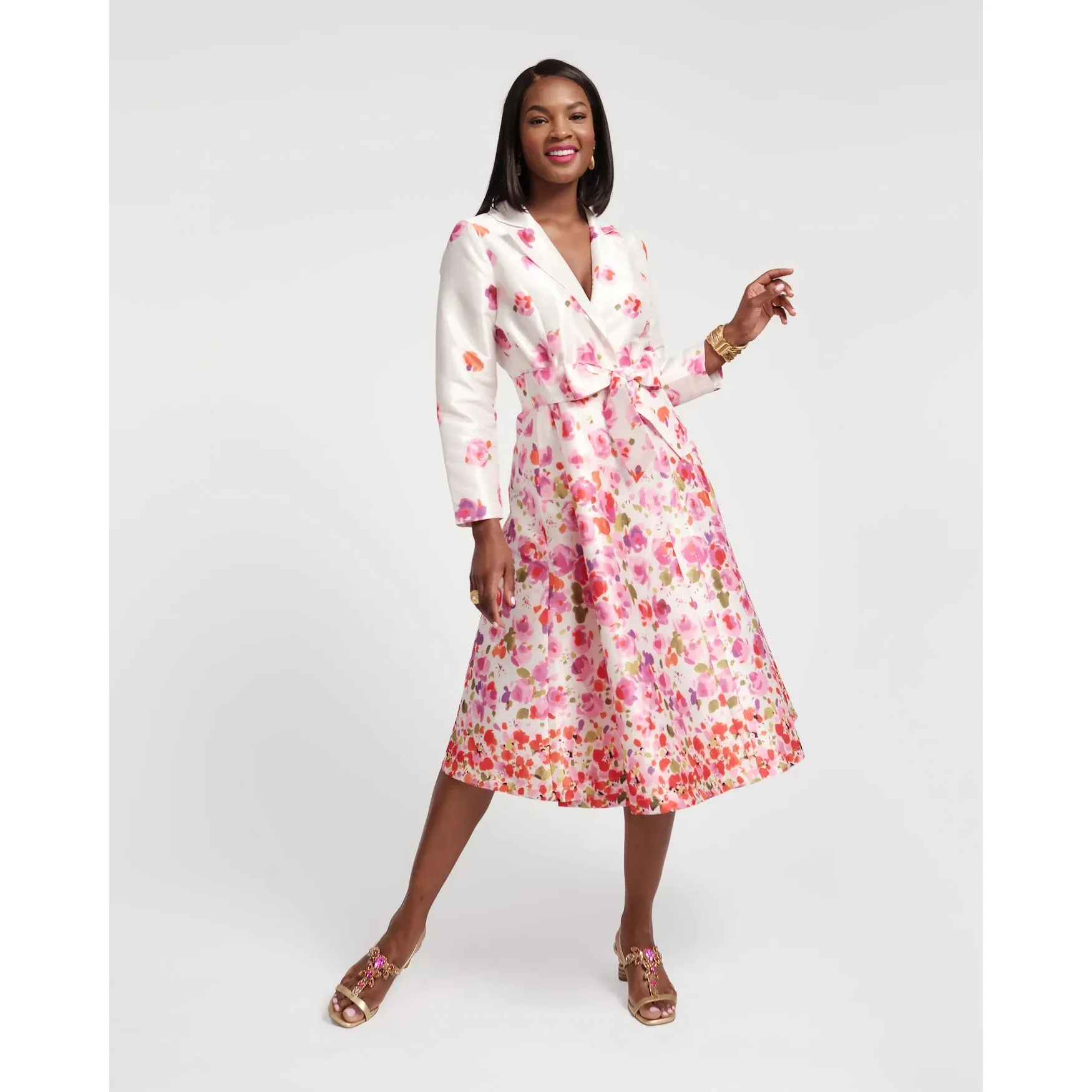 Lucille Wrap Dress Pocket Full of Posies Oyster/Pink