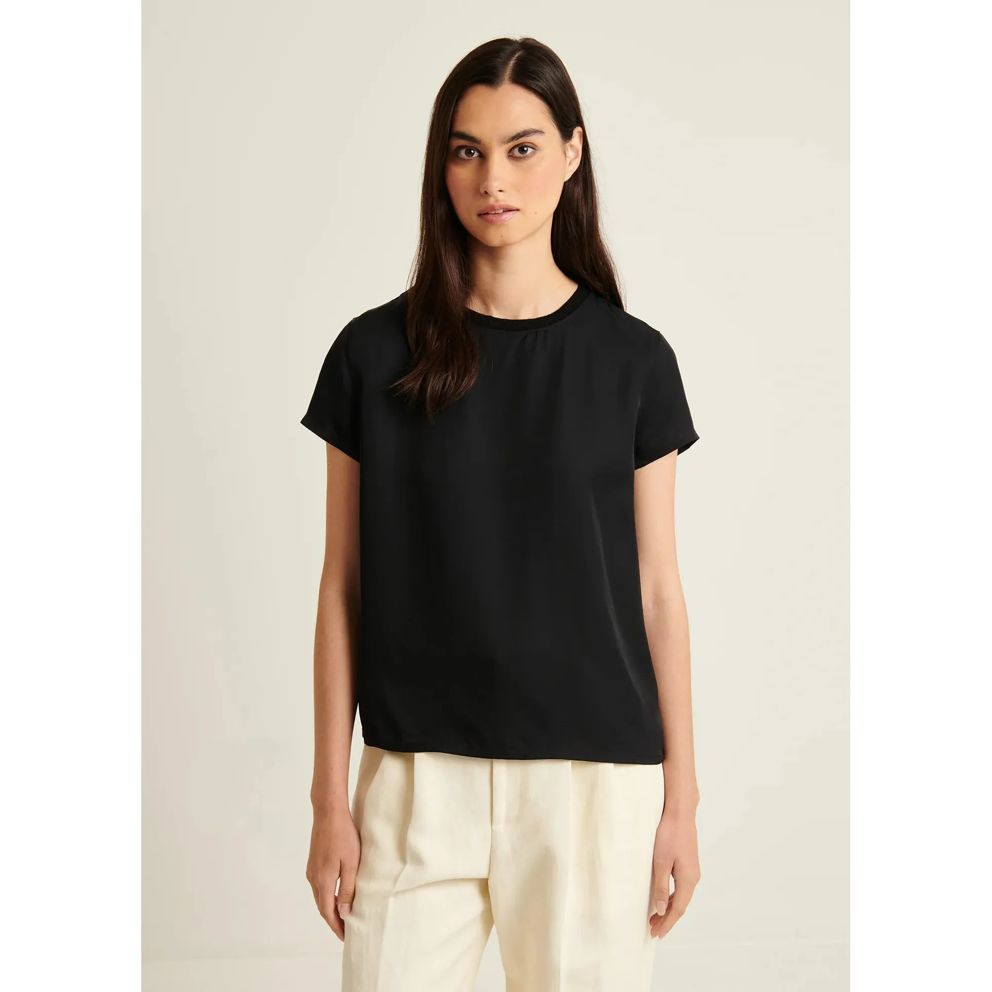 Silk Satin Crewneck Black