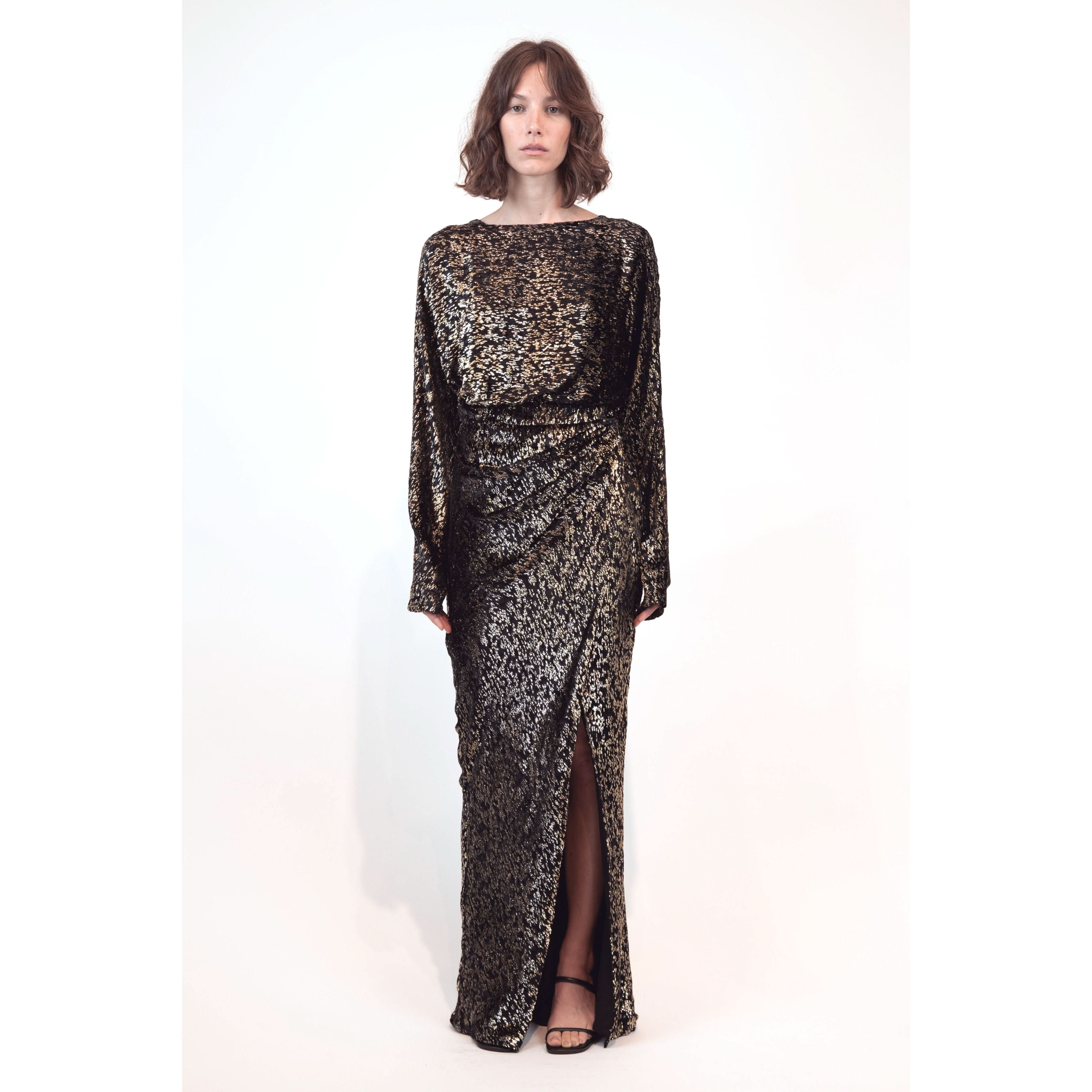 Angelique Metallic Jacquard Column Gown
