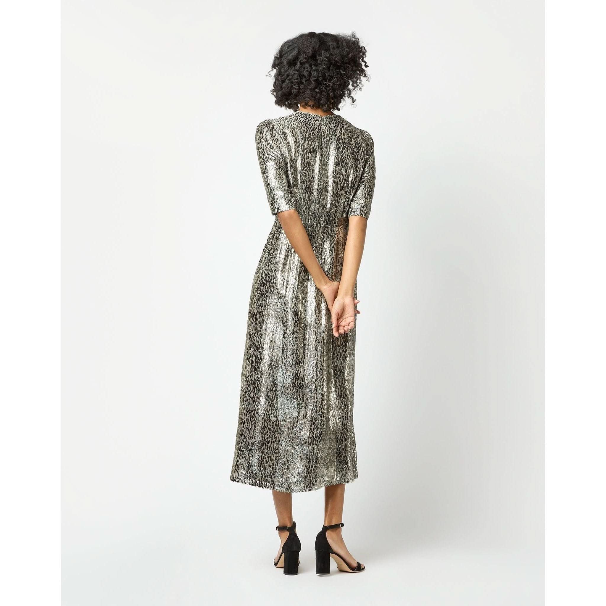 Lois Dress Olive Metallic Fil Coup�� Georgette