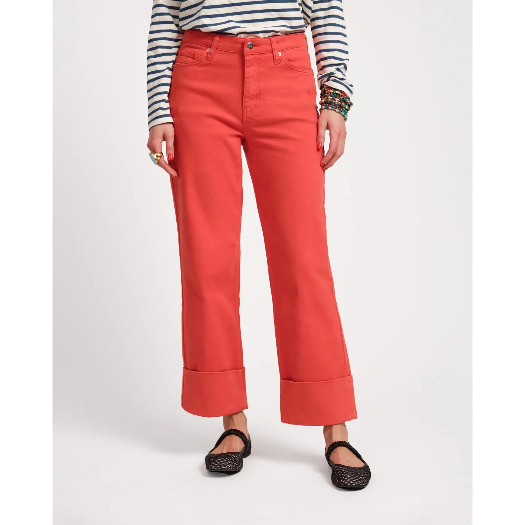 Smarty Cuffed Jeans Solid Denim Denim Red