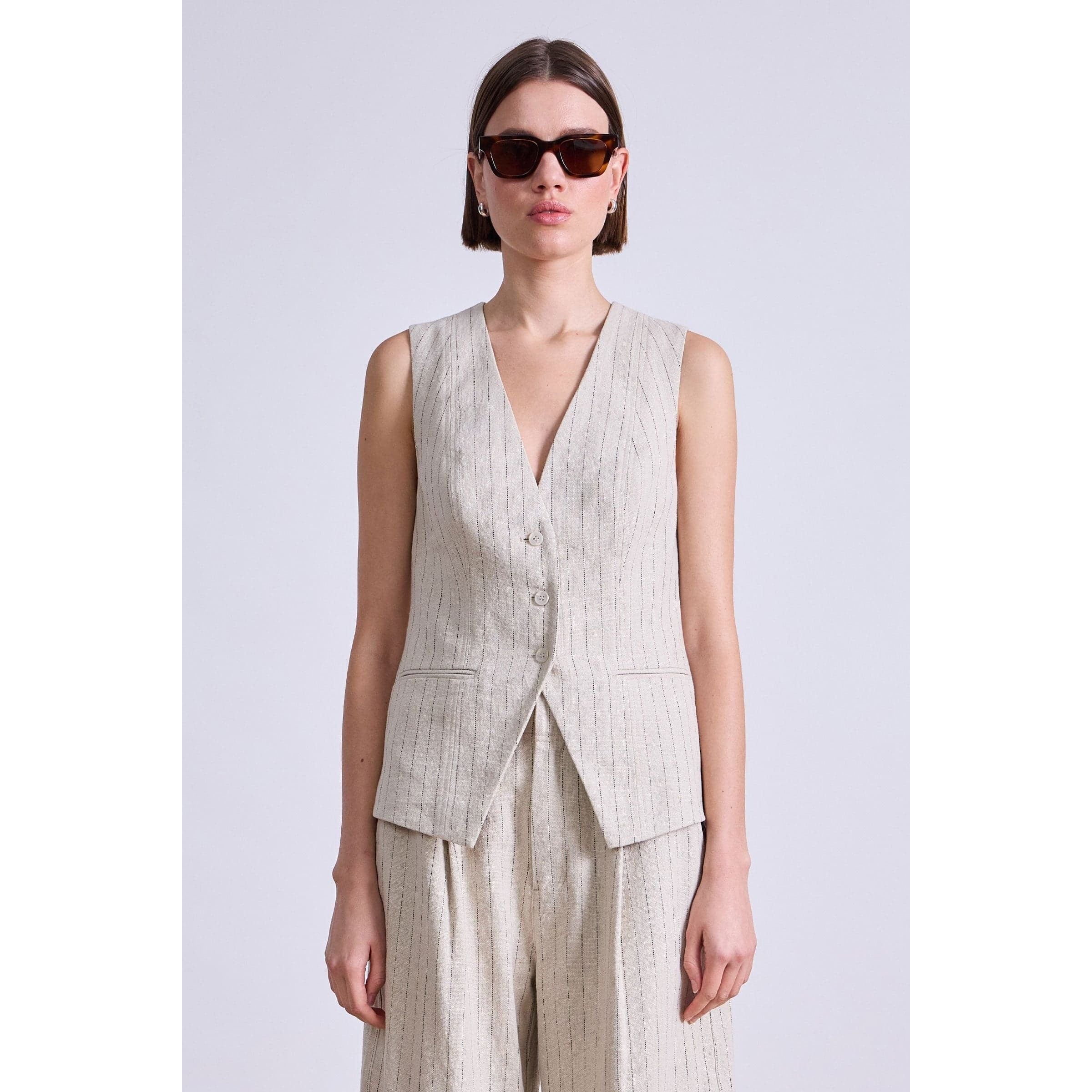 Helena V-Neck Vest Striped Flax