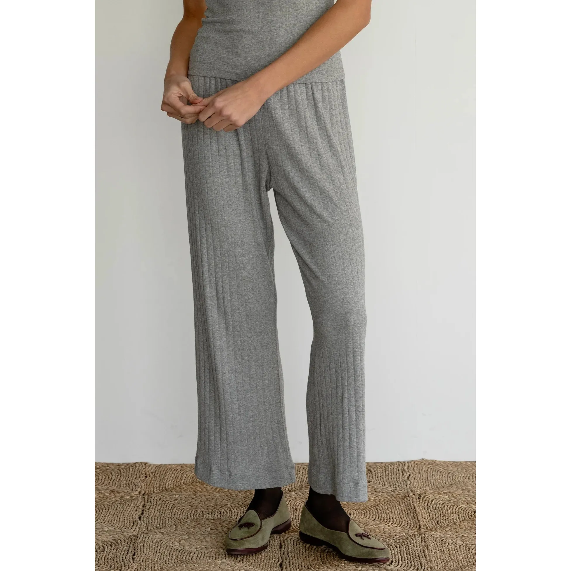 The Pointelle Simple Crop Pant Heather Grey