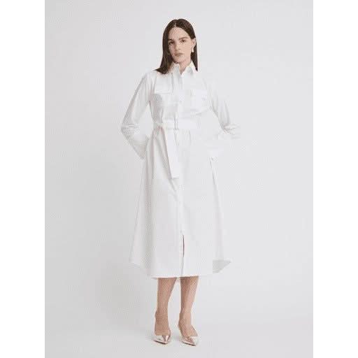 Cargo Button Up Midi White Poplin Shirt Dress Cargo Button Up