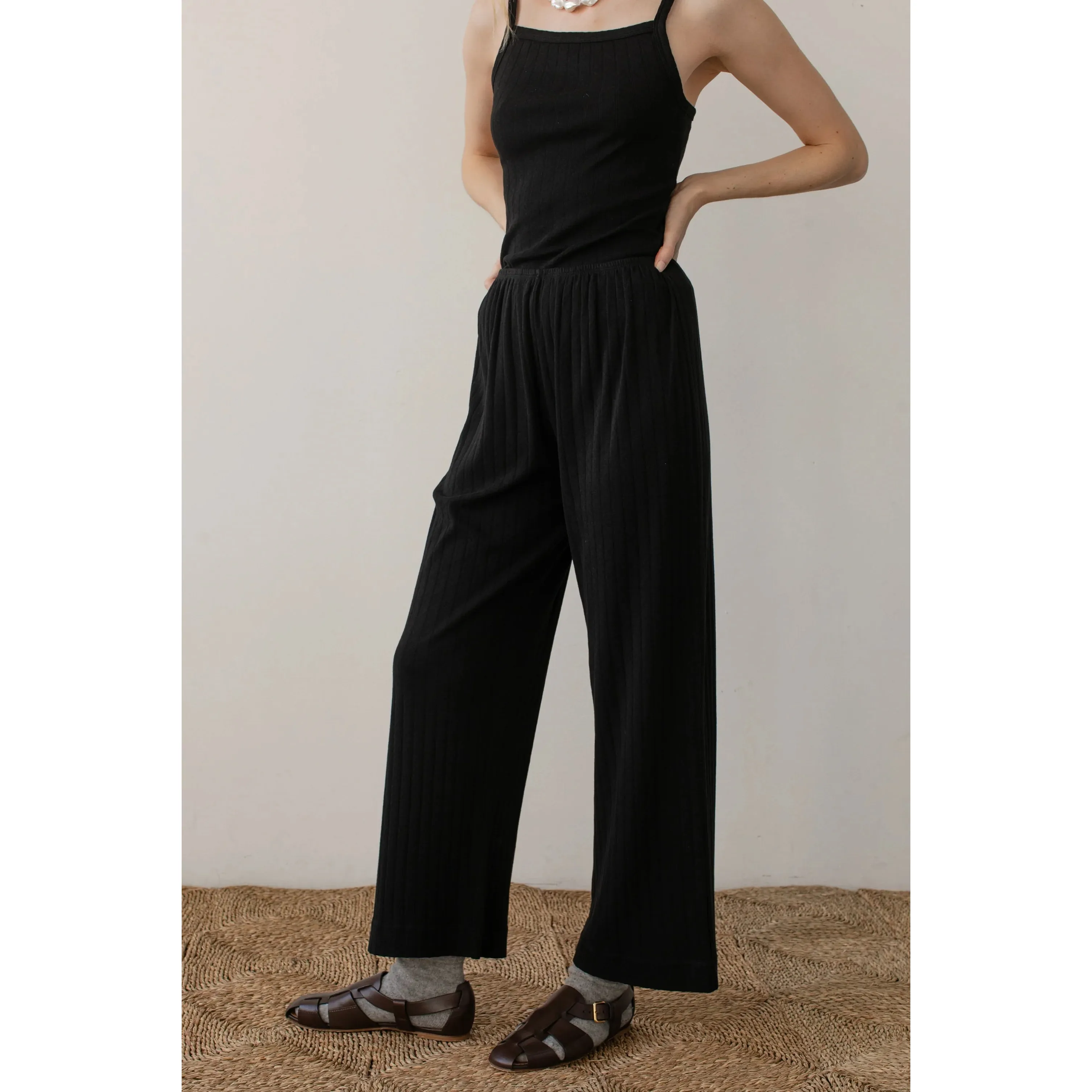 The Pointelle Simple Crop Pant Jet