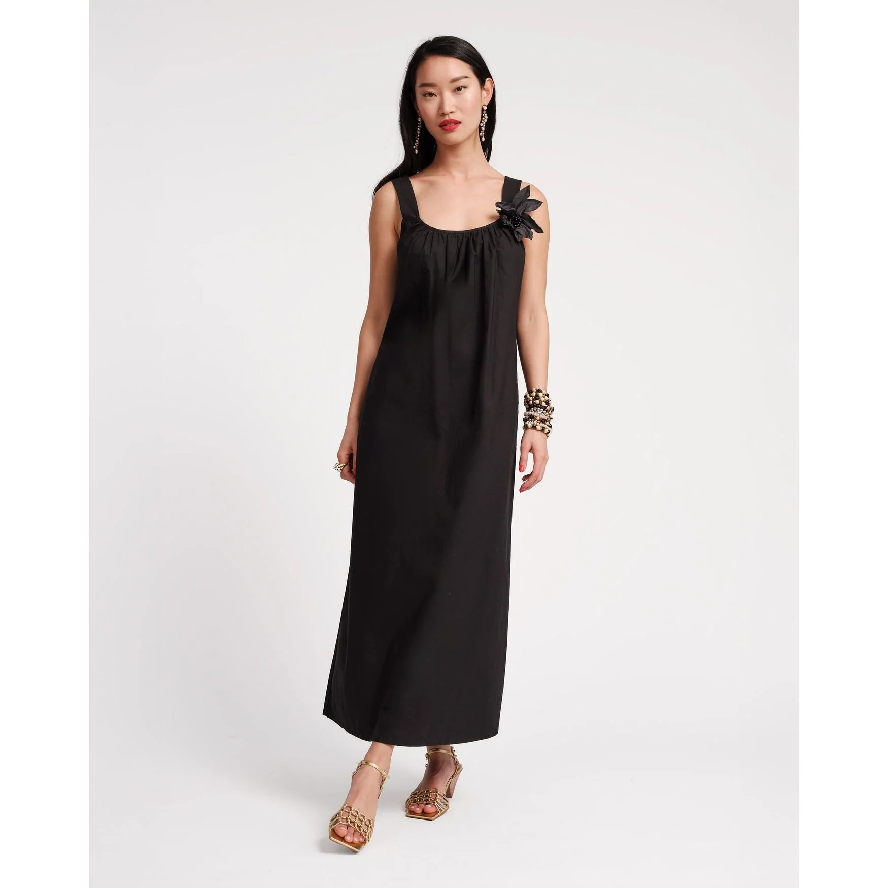 Lynda Maxi Dress Solid Poplin Cotton Poplin Black