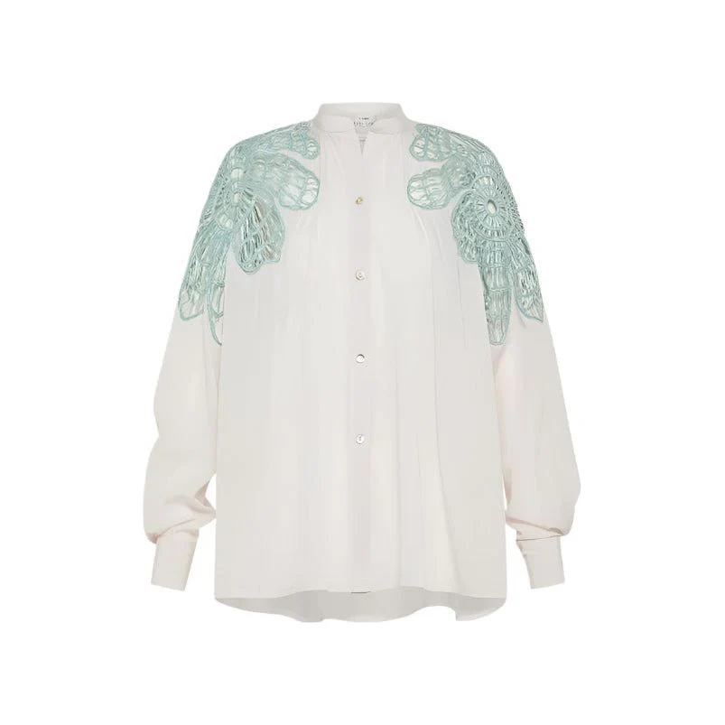Botanical Flower Embroidery Voile Bohemian Shirt