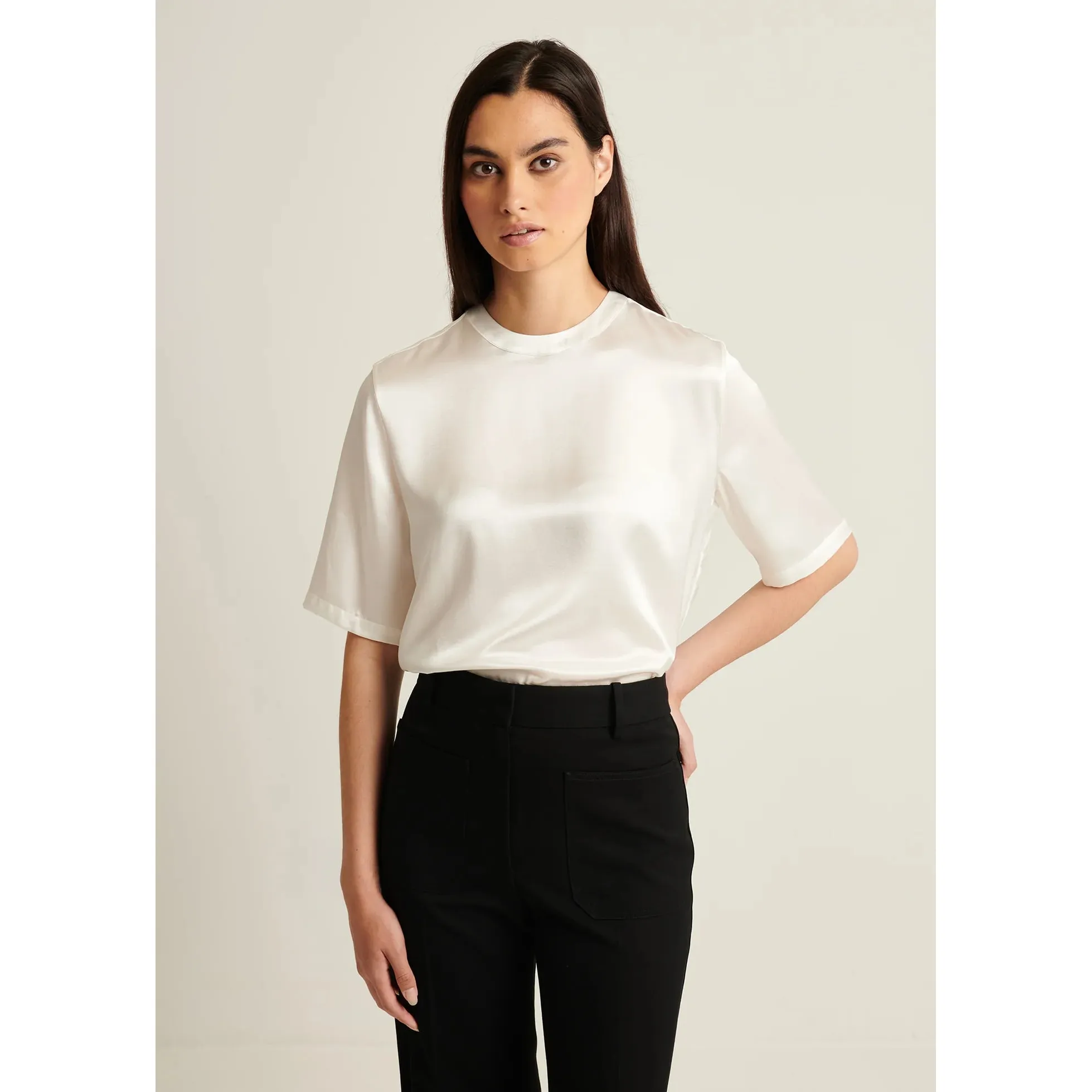 Silk Satin Crewneck Ecru