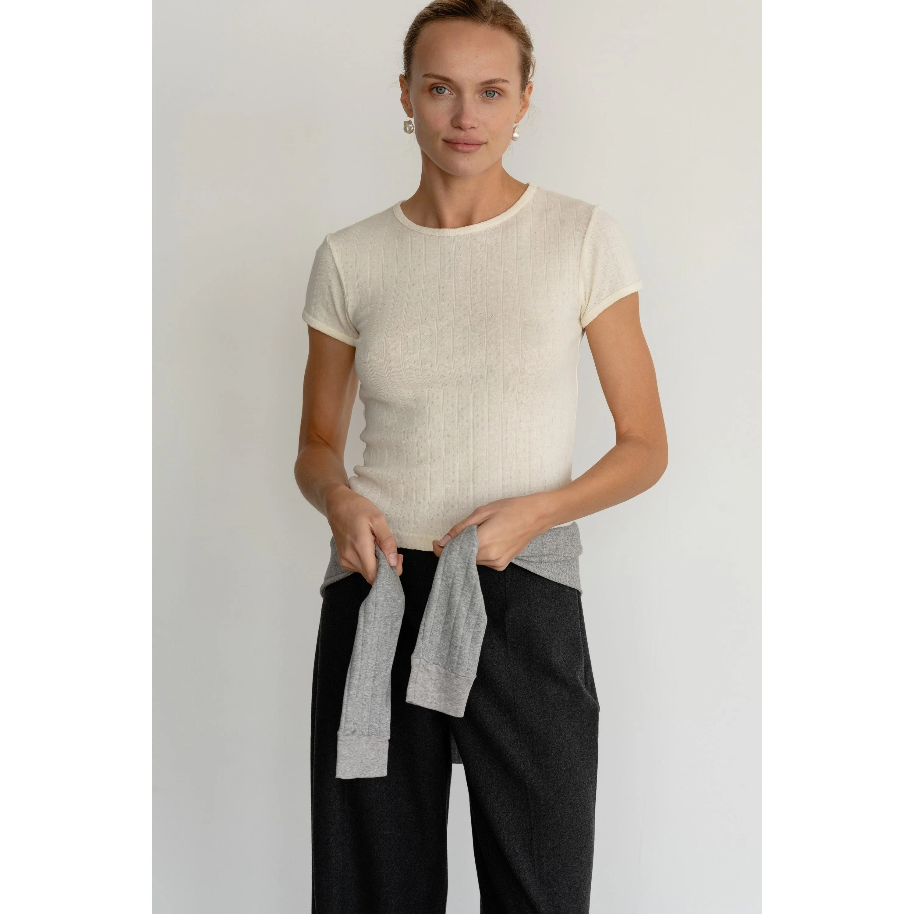 The Pointelle Baby Tee Creme