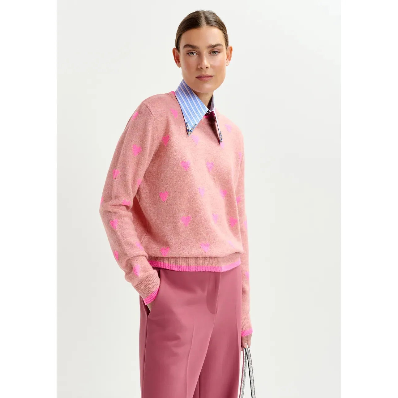 Heart-intarsia wool-blend sweater