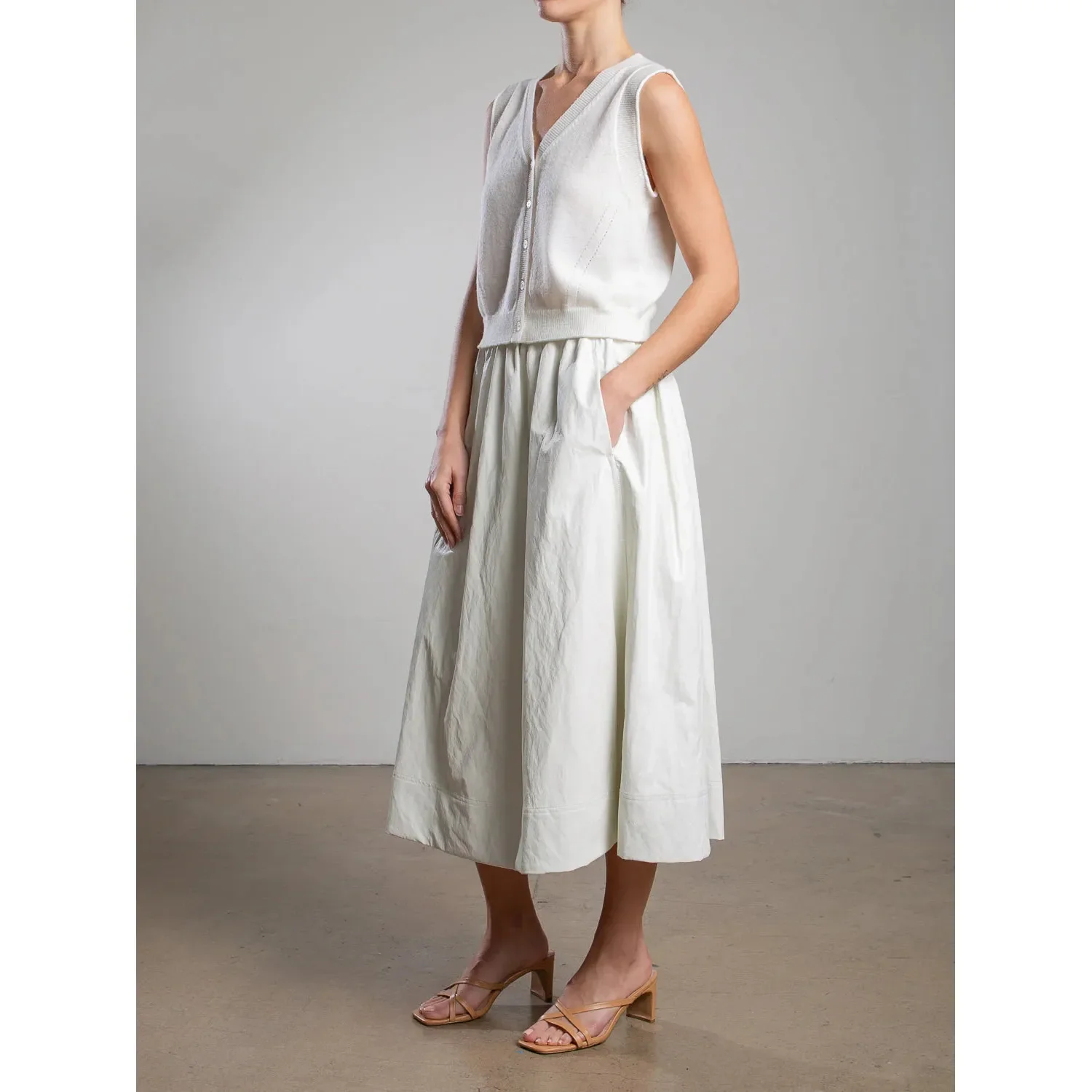 Claudia Skirt in Faux Leather-Ivory