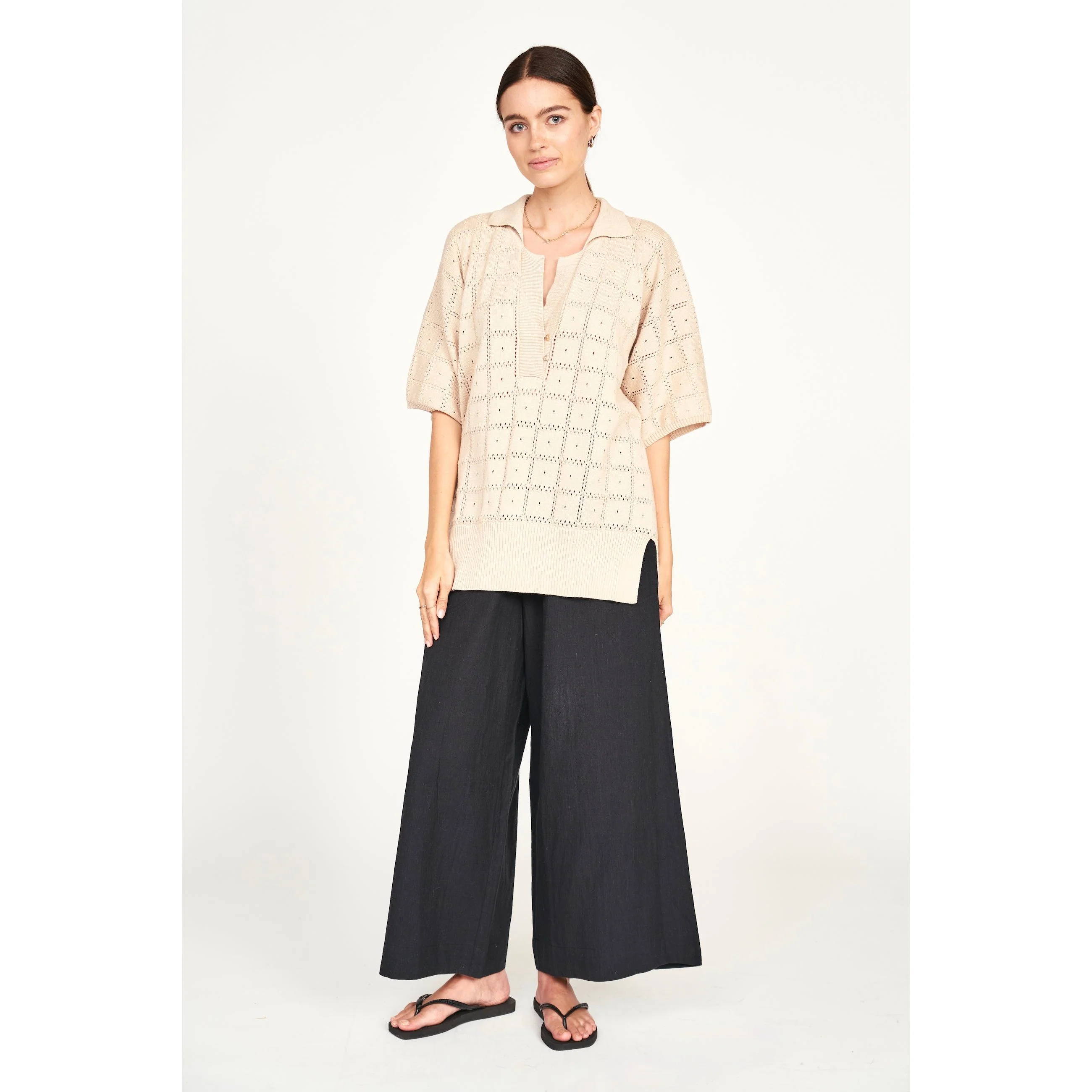 Adelaide Pointelle Knit Top in Shell