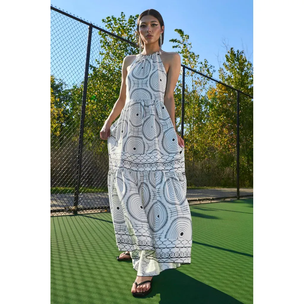 High/Low Halter Maxi Dress Ironwork Scarf