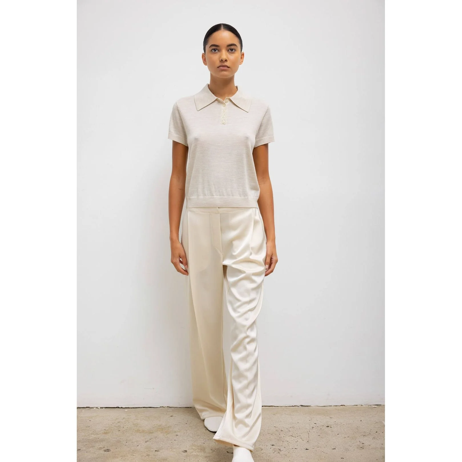 Barb Pleated High Waist Pant Creme