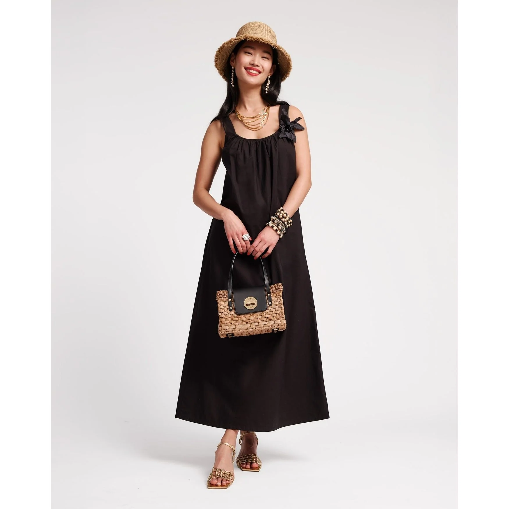 Lynda Maxi Dress Solid Poplin Cotton Poplin Black