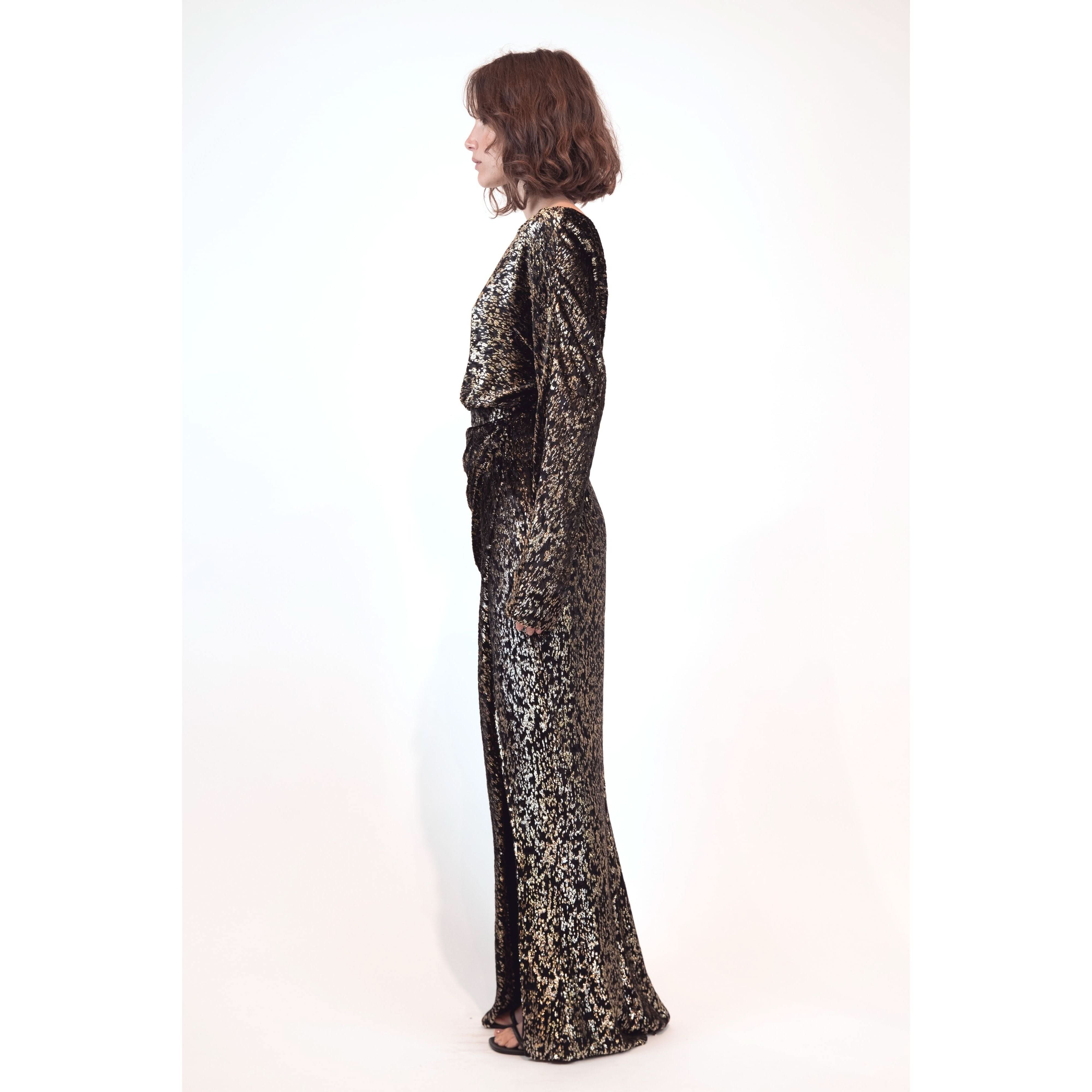 Angelique Metallic Jacquard Column Gown
