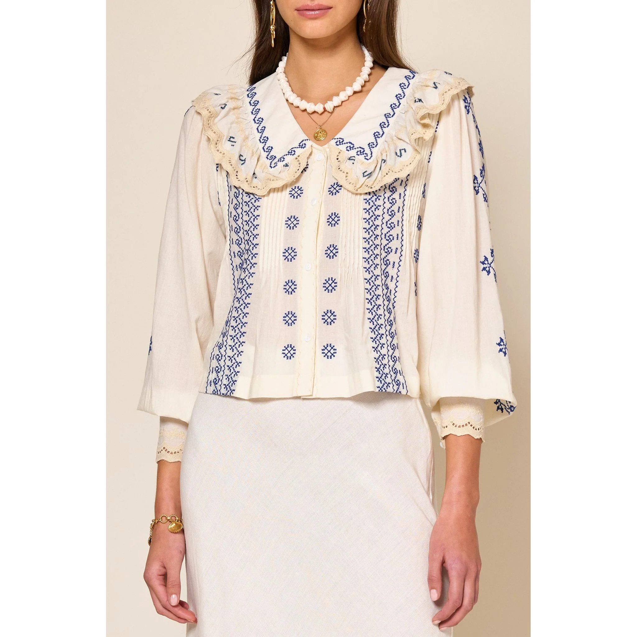 Percy Top Mila Embroidery Cream