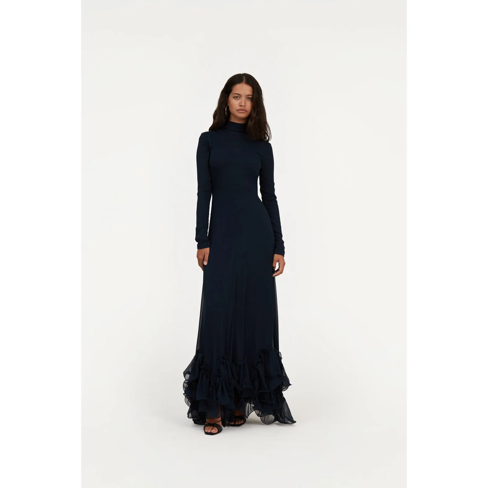 Chiffon Maxi Ruffle Dress Sky Captain Dark Blue