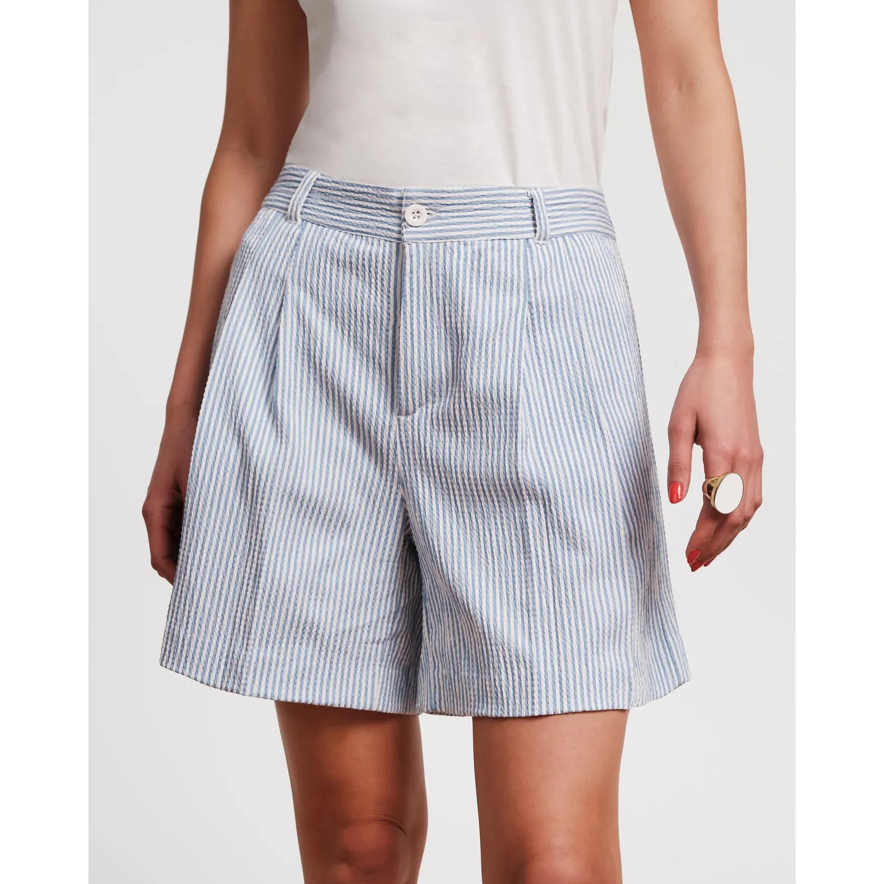 Benny Short Stripe Seersucker Light Blue/White
