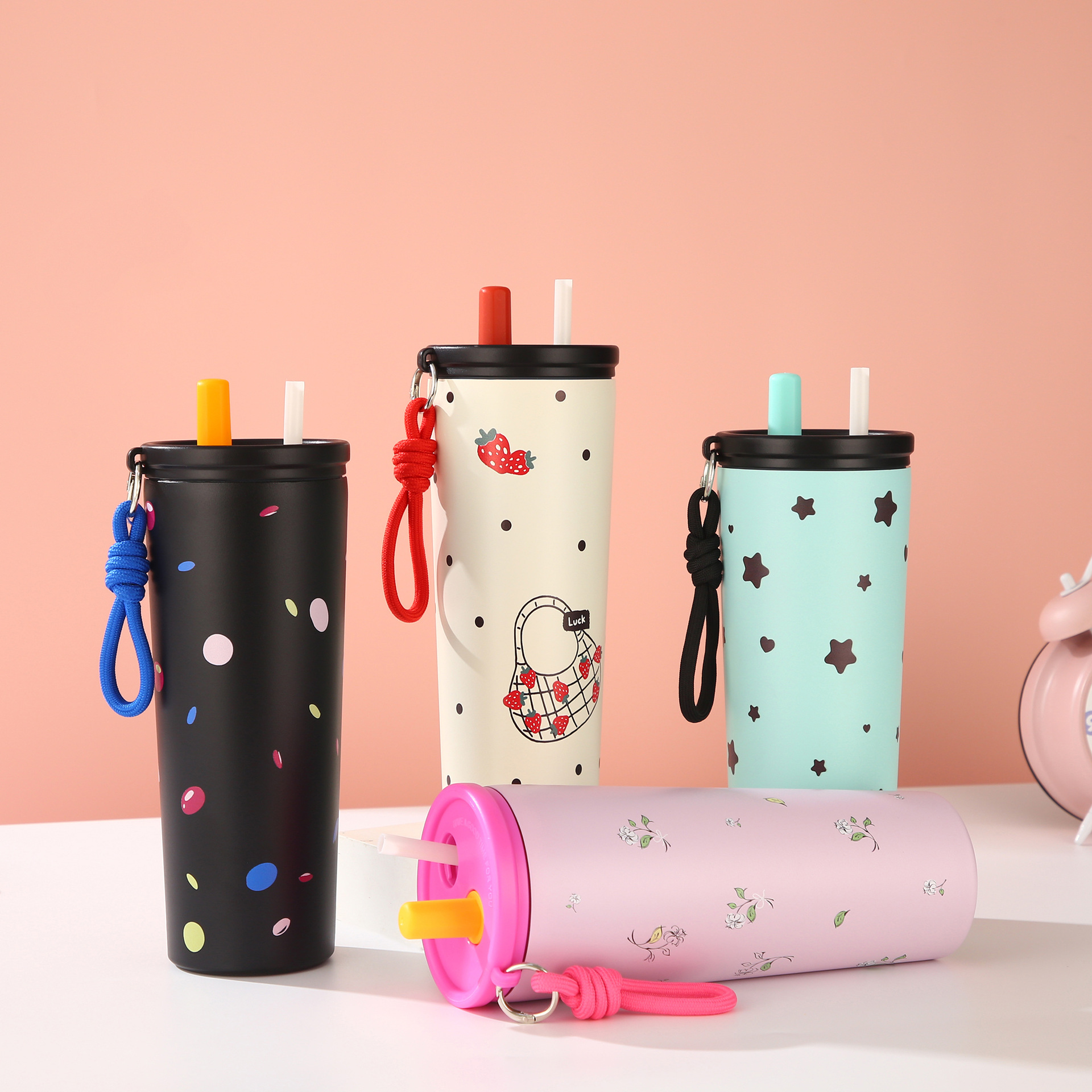 Polka Dot Double Straw Tumbler
