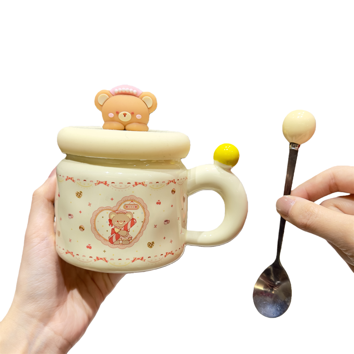 Bear Lid Ceramic Mug with Spoon