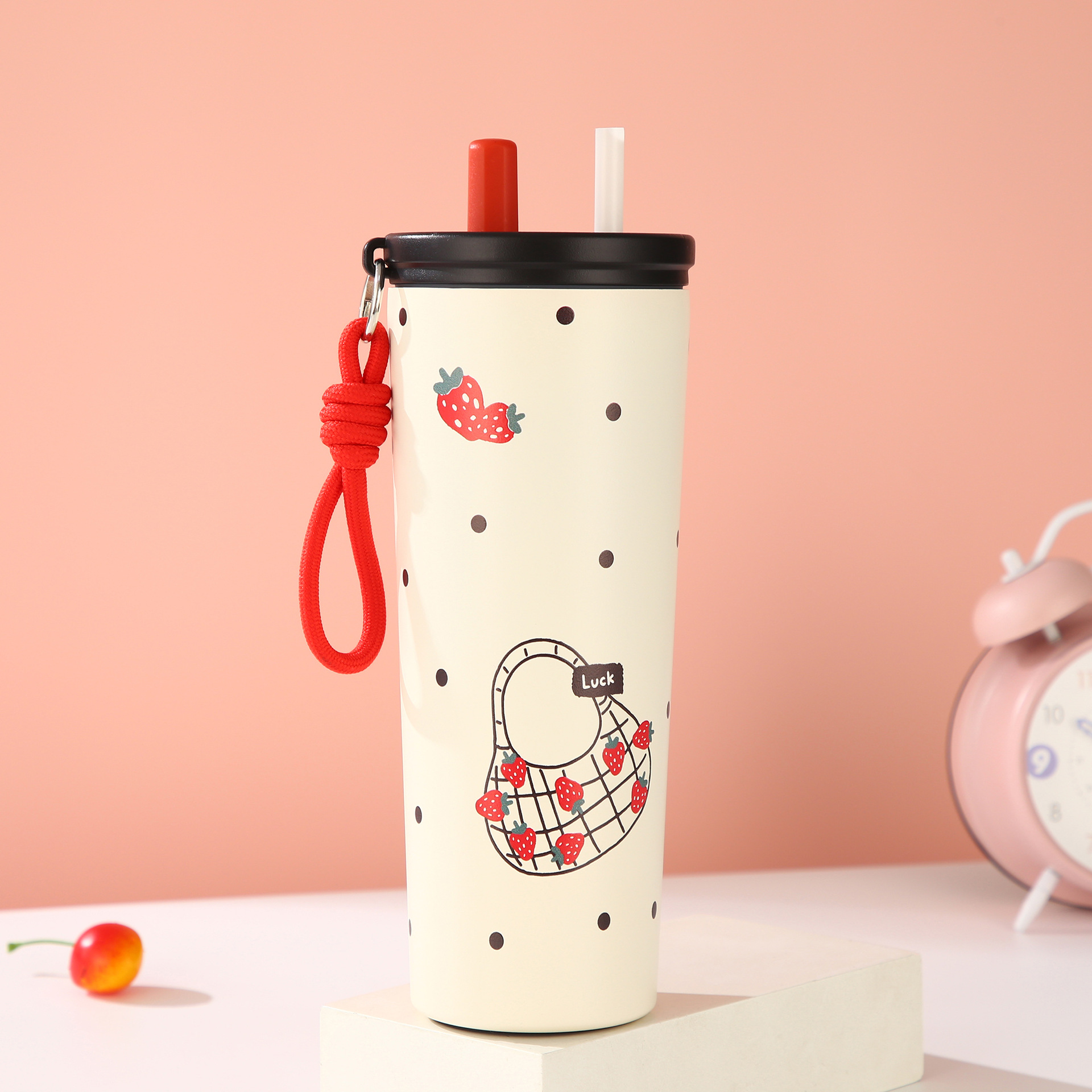 Polka Dot Double Straw Tumbler