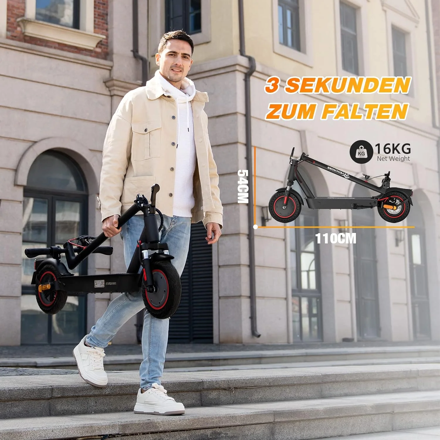 EVERCROSS EV10K Pro ABE E-Scooter mit 400W Motor, 35 km Reichweite, 10-Zoll-Honeycomb-Reifen und IP54 Schutz