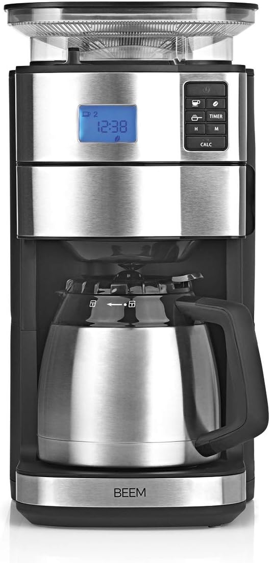 BEEM FRESH-AROMA-PERFECT II Filterkaffeemaschine mit Mahlwerk - Thermo | Edelstahl | Thermokanne | 24h-Timer | 1000 W | 180 g Bohnenbehälter