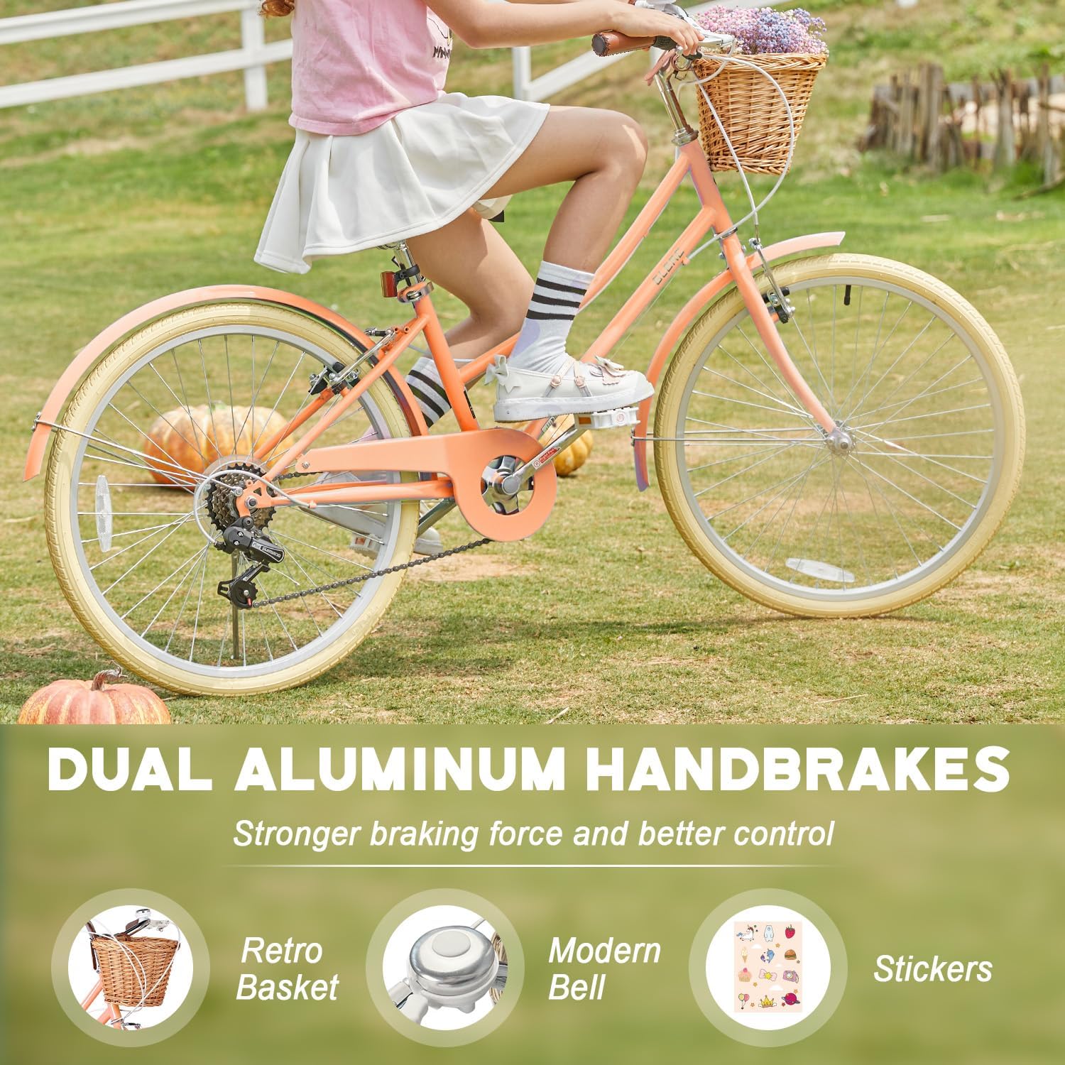 Glerc Missy 20 24 26 Zoll Mädchen City 6-Gang Hybrid Cruiser Fahrrad mit Weidenkorb für Jugend über 6-Jahre alt, mehrere Farben