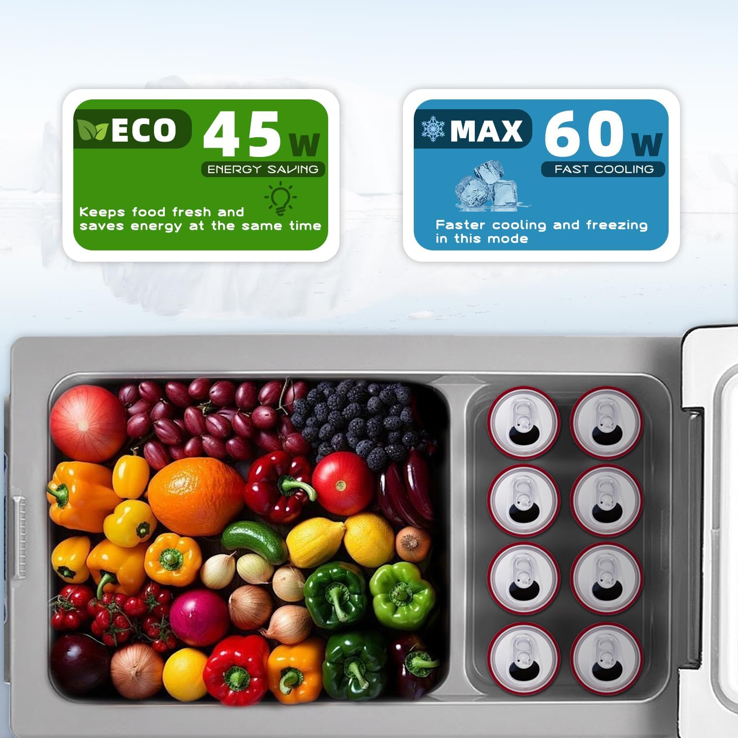 Alpicool CF55 55 Liter Kühlbox 12V tragbarer Mini-Kühlschrank elektrische Gefrierbox klein Gefrierschrank für Auto Camping, LKW, Boot und Steckdose mit USB-Anschluss, -20℃ bis 20℃