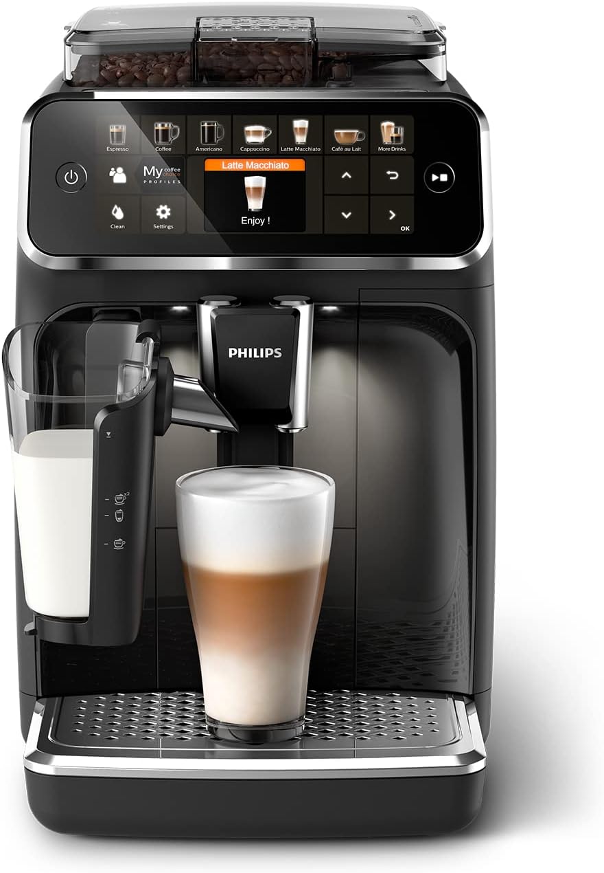 Philips Serie 5400 Kaffeevollautomat – LatteGo Milchsystem, 12 Kaffeespezialitten, Intuitives Display, 4 Benutzerprofile, Chrom (EP5447/90)